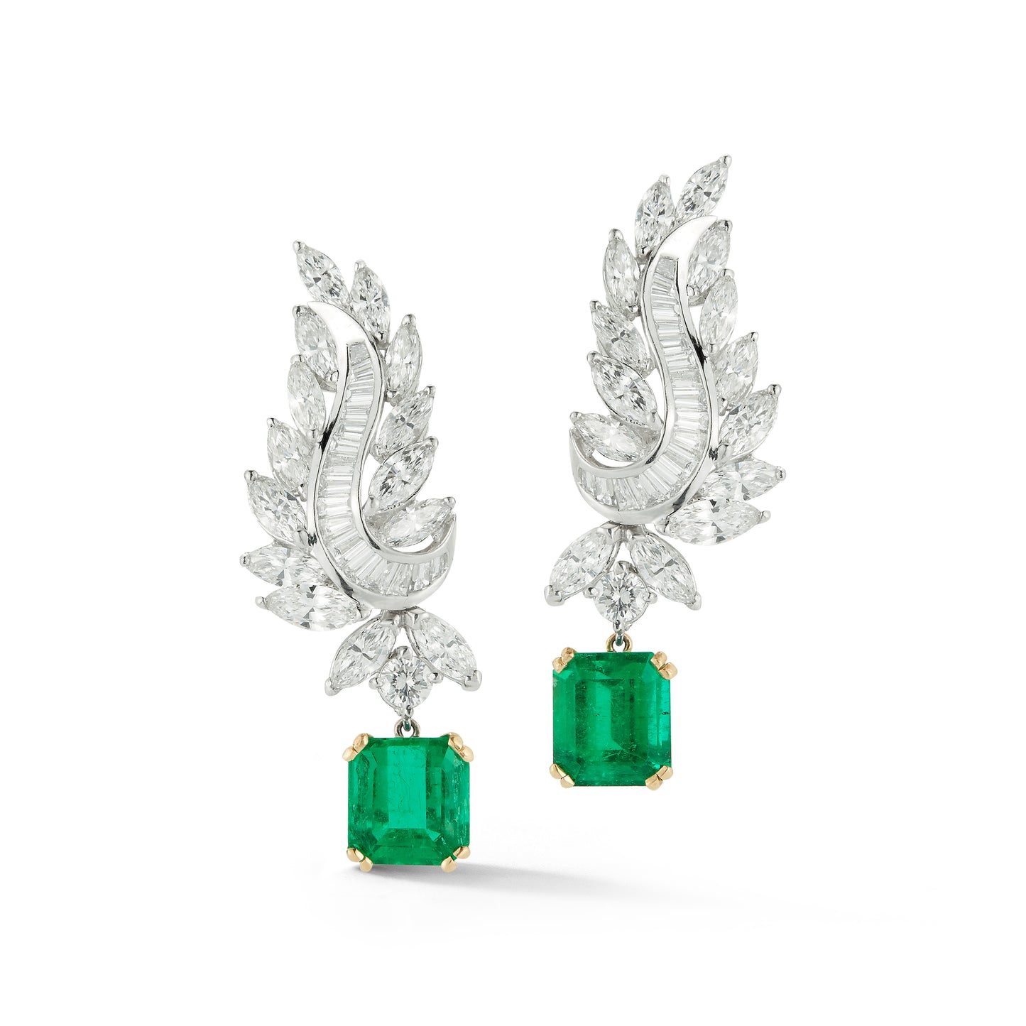 Cascading Diamond and Emerald Drop Earrings