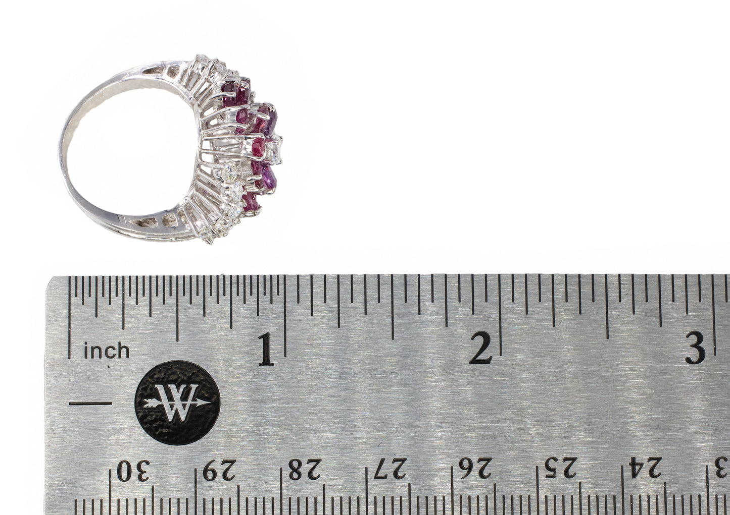 Ruby Flower and Diamond Multi-Row Ring