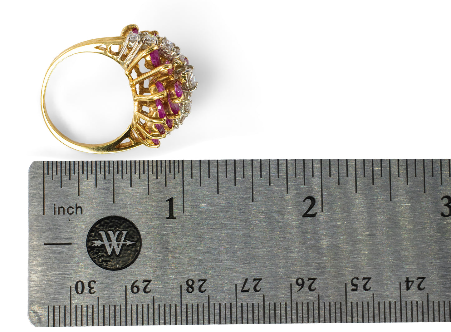 Marquise Ruby and Diamond Cluster Cocktail Ring