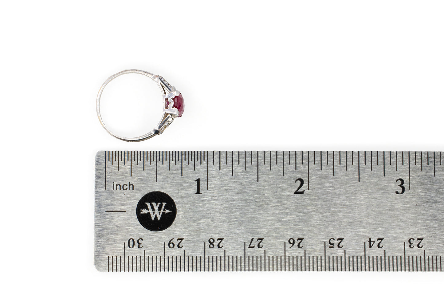 Platinum Oval Ruby and Split-Shoulder Diamond Ring