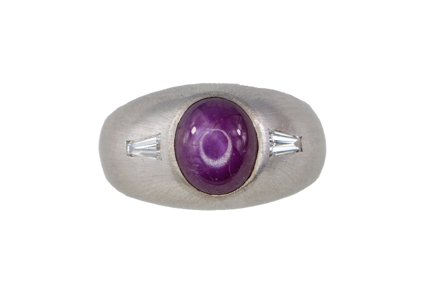 White Gold Star Ruby and Baguette Diamond Gypsy Ring