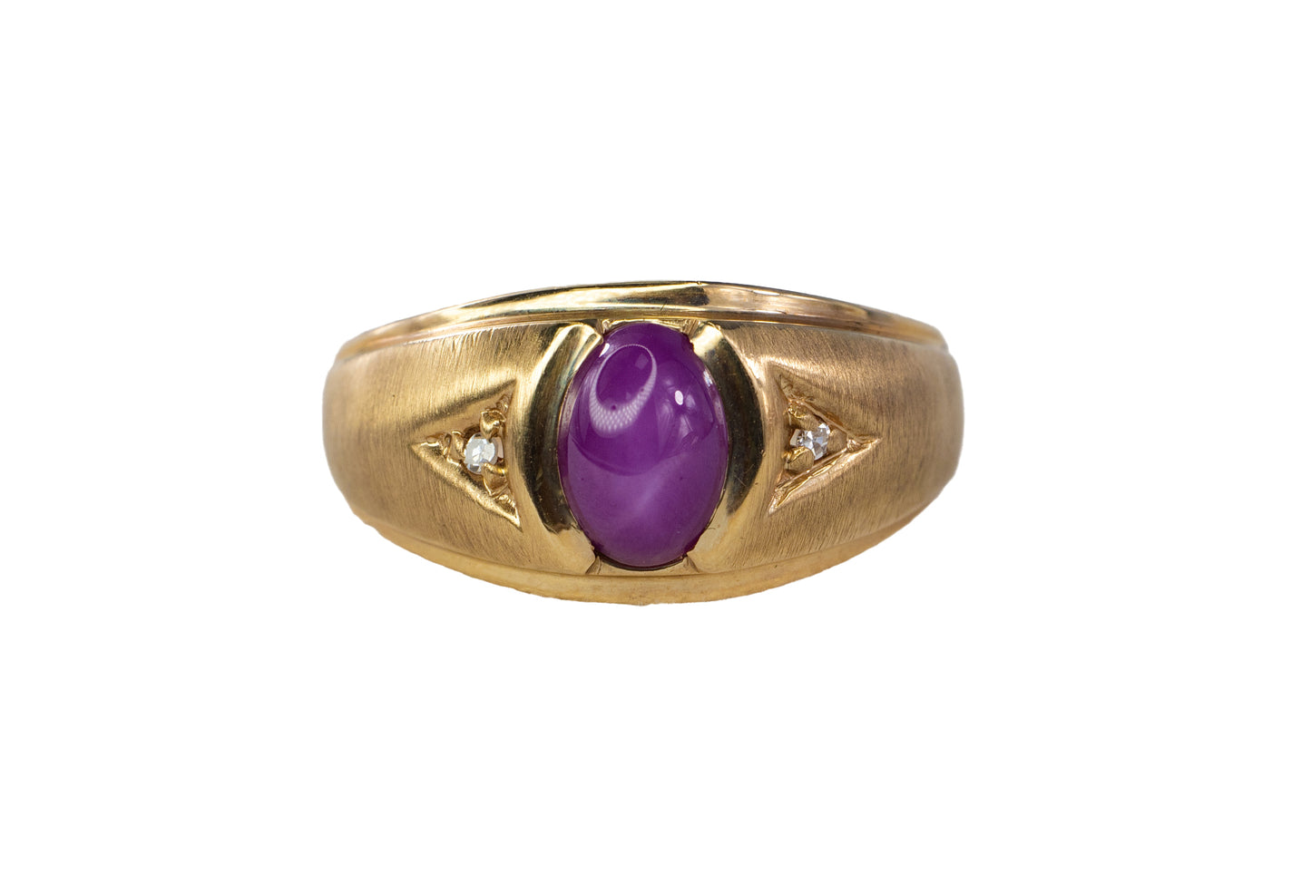 Yellow Gold Synthetic Star Ruby and Diamond Men's Ring