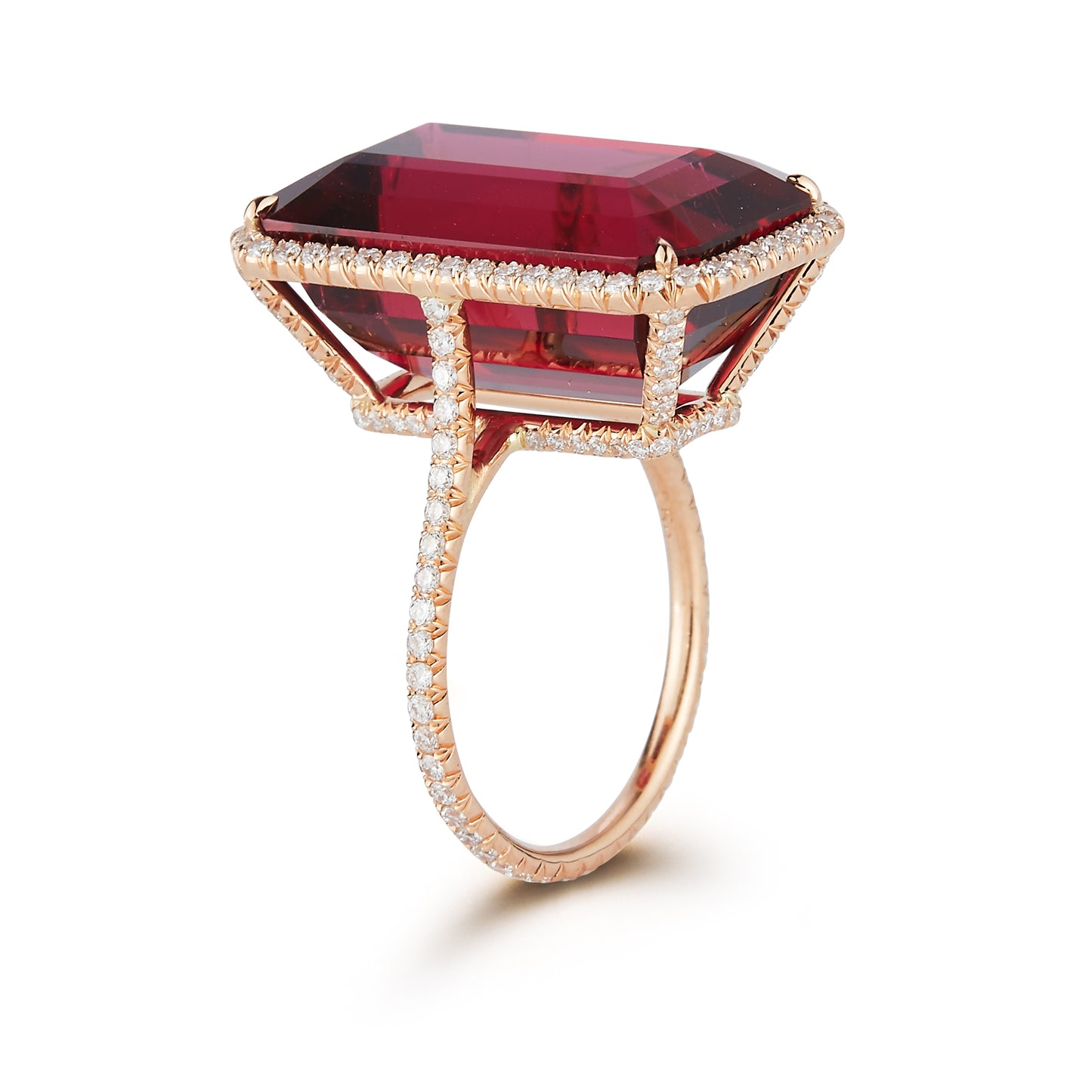 Rubellite and Diamond Halo Cocktail Ring