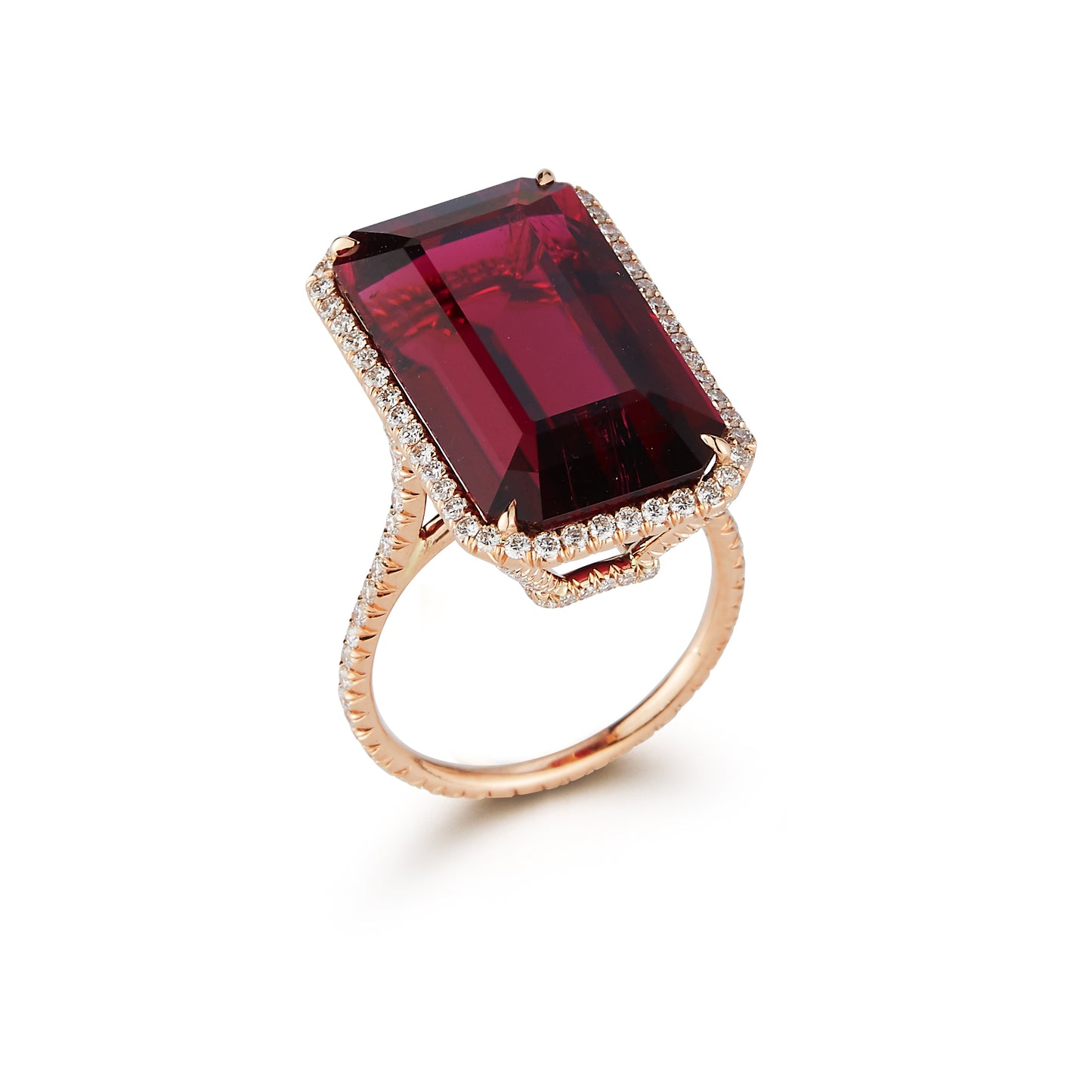 Rubellite and Diamond Halo Cocktail Ring