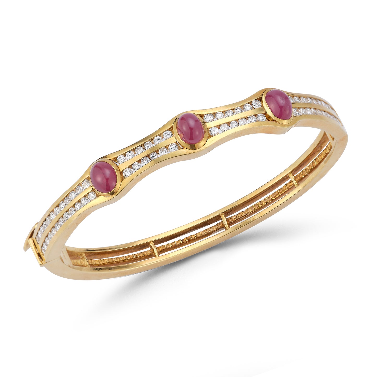 Cabochon Ruby & Diamond Gold Bangle