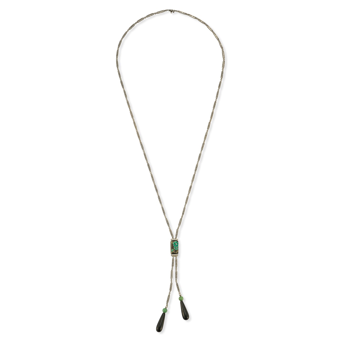 Diamond, Onyx, and Jade Drop Necklace