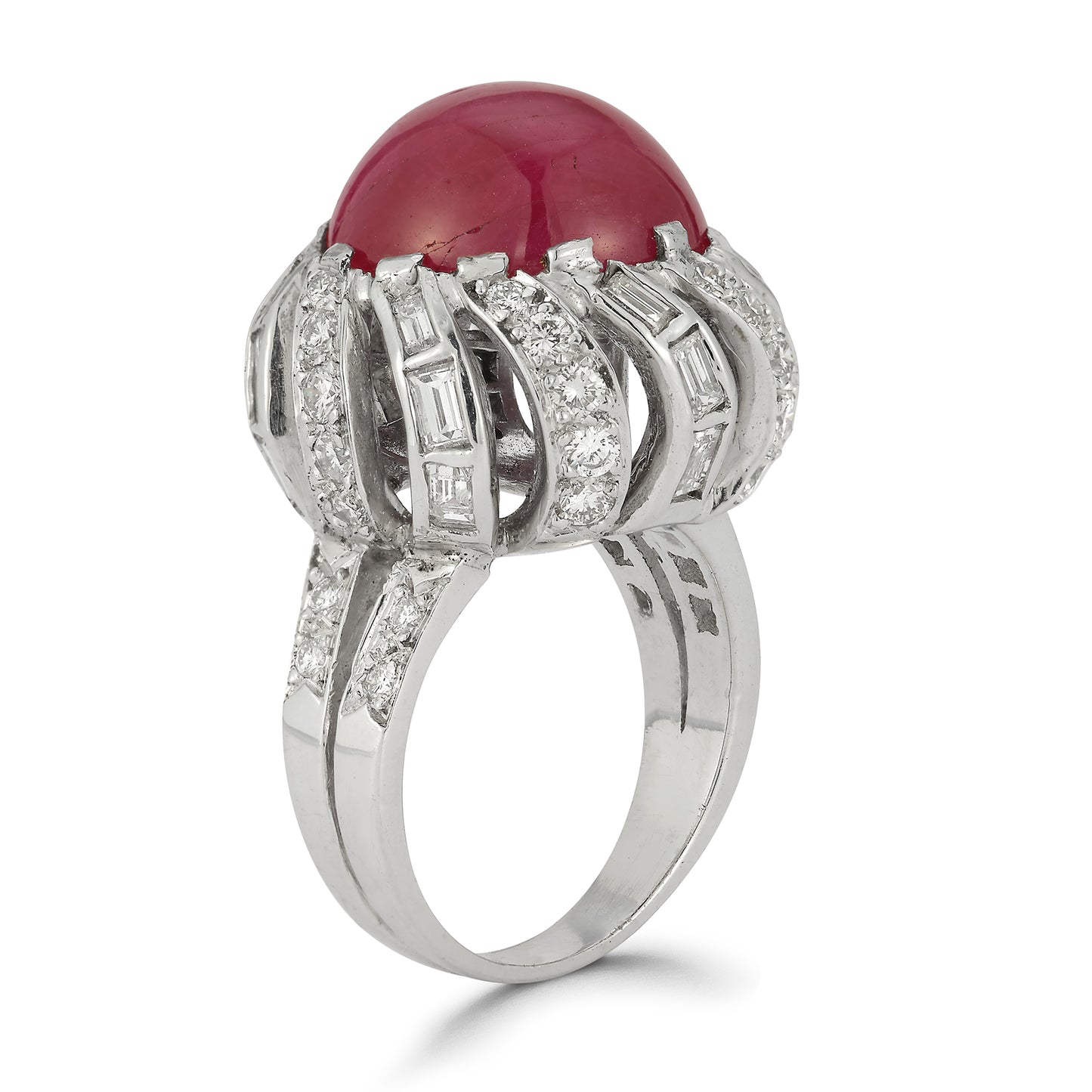 Multi Cut Diamond & Cabochon Ruby Ring