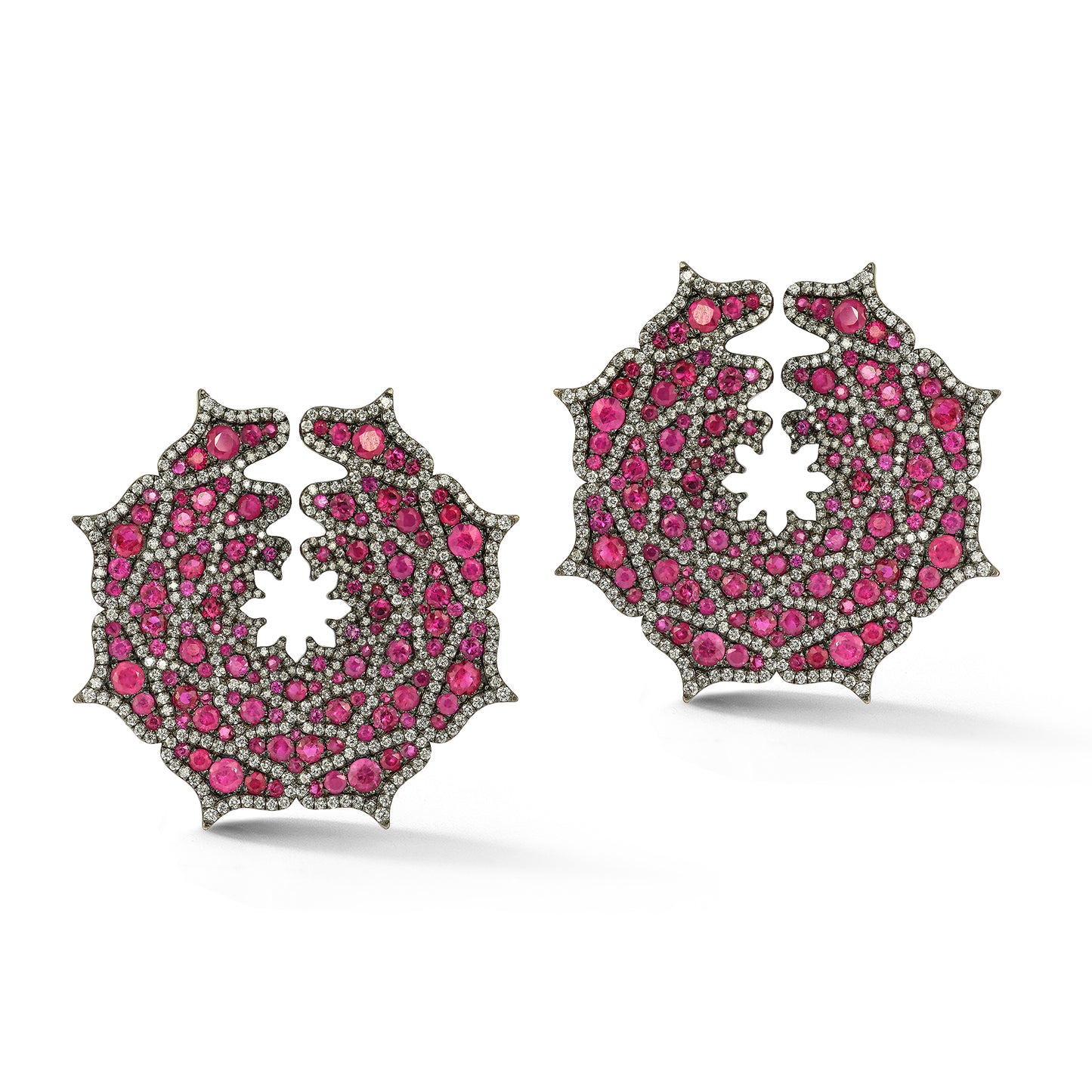 Ruby and Diamond Spider Web Spiral Earrings
