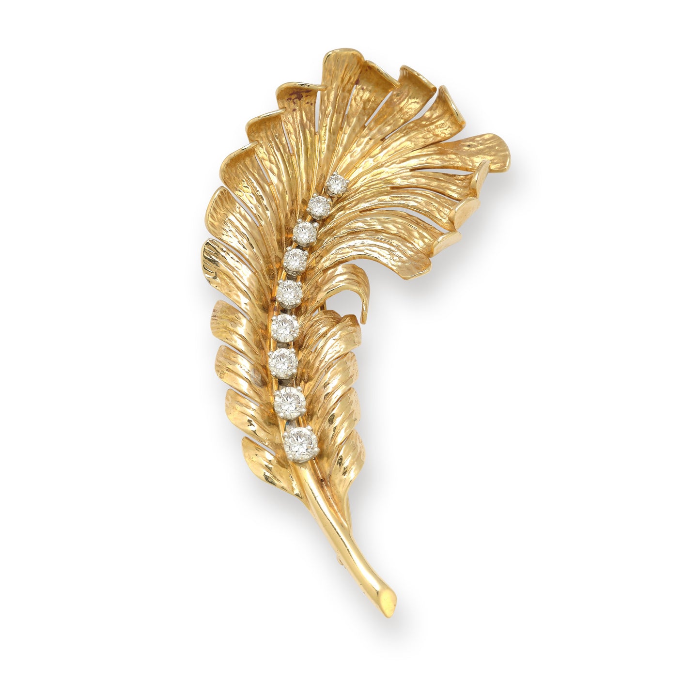 Tiffany & Co. Diamond & Gold Feather Brooch