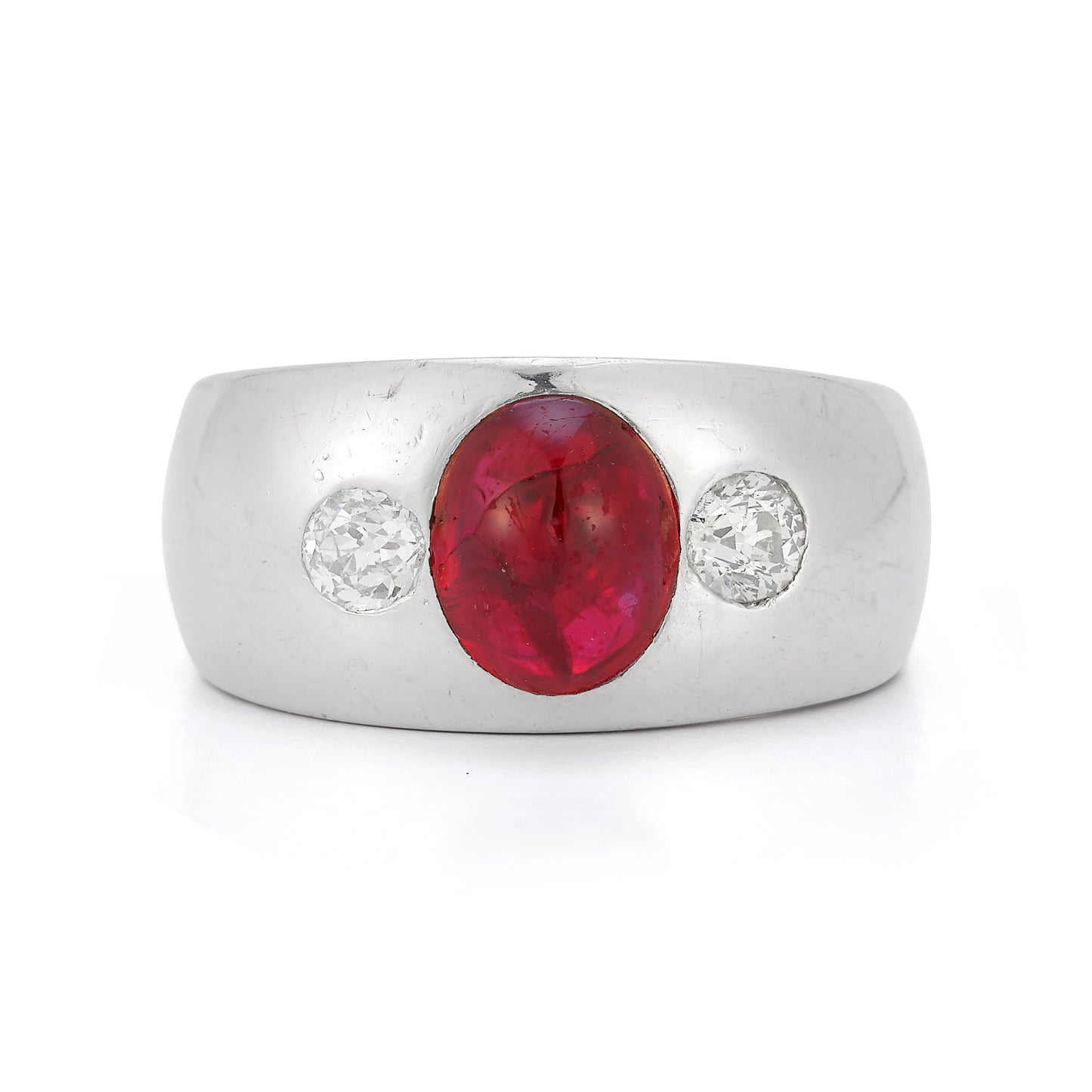 Cabochon Ruby & Diamond Men's Gypsy Ring