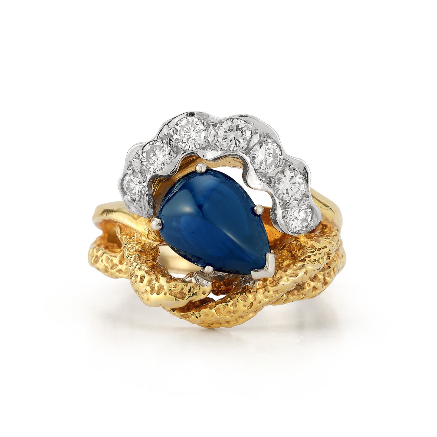 Yellow Gold and Platinum Sapphire and Diamond Ring