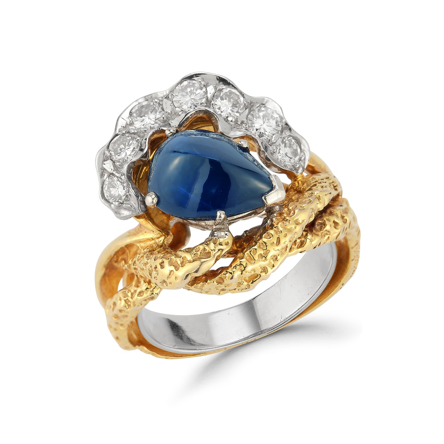 Yellow Gold and Platinum Sapphire and Diamond Ring