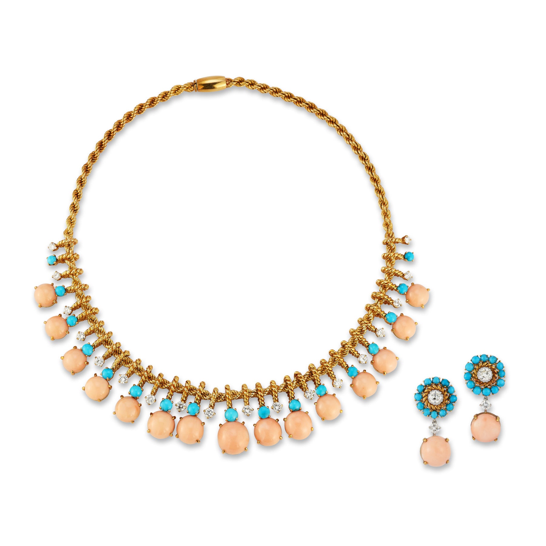 Iconic Van Cleef Arpels Coral Turquoise Necklace Earrings