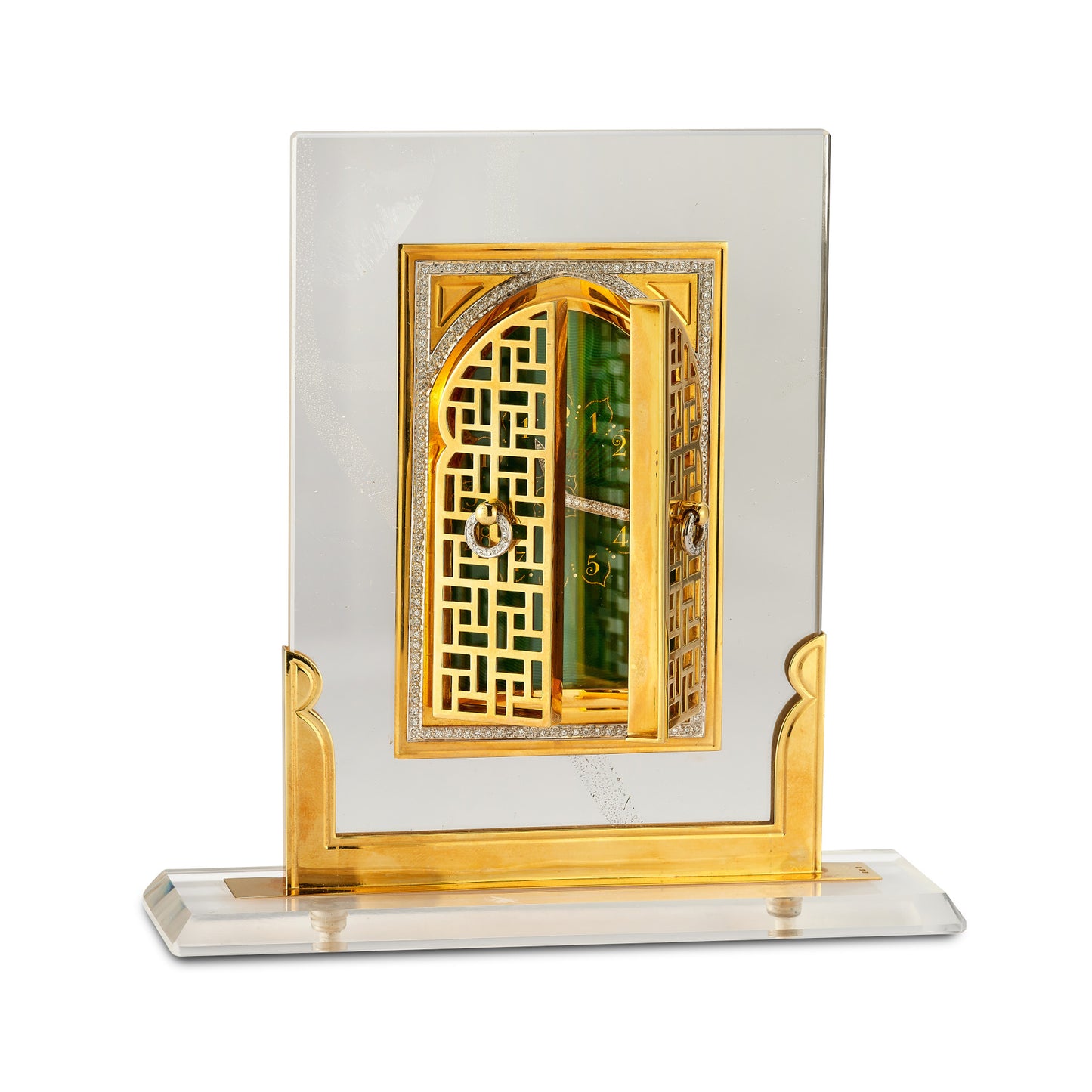 Asprey Rock Crystal, Diamond & Enamel Desk Clock