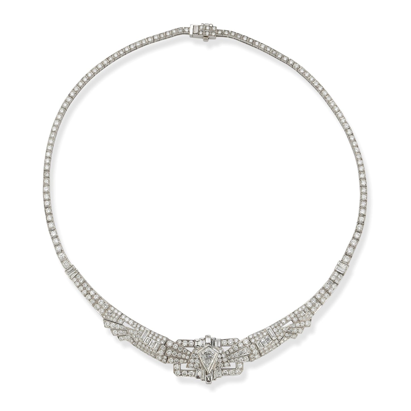 Art Deco Diamond Necklace with Kite-Shaped Center Diamond