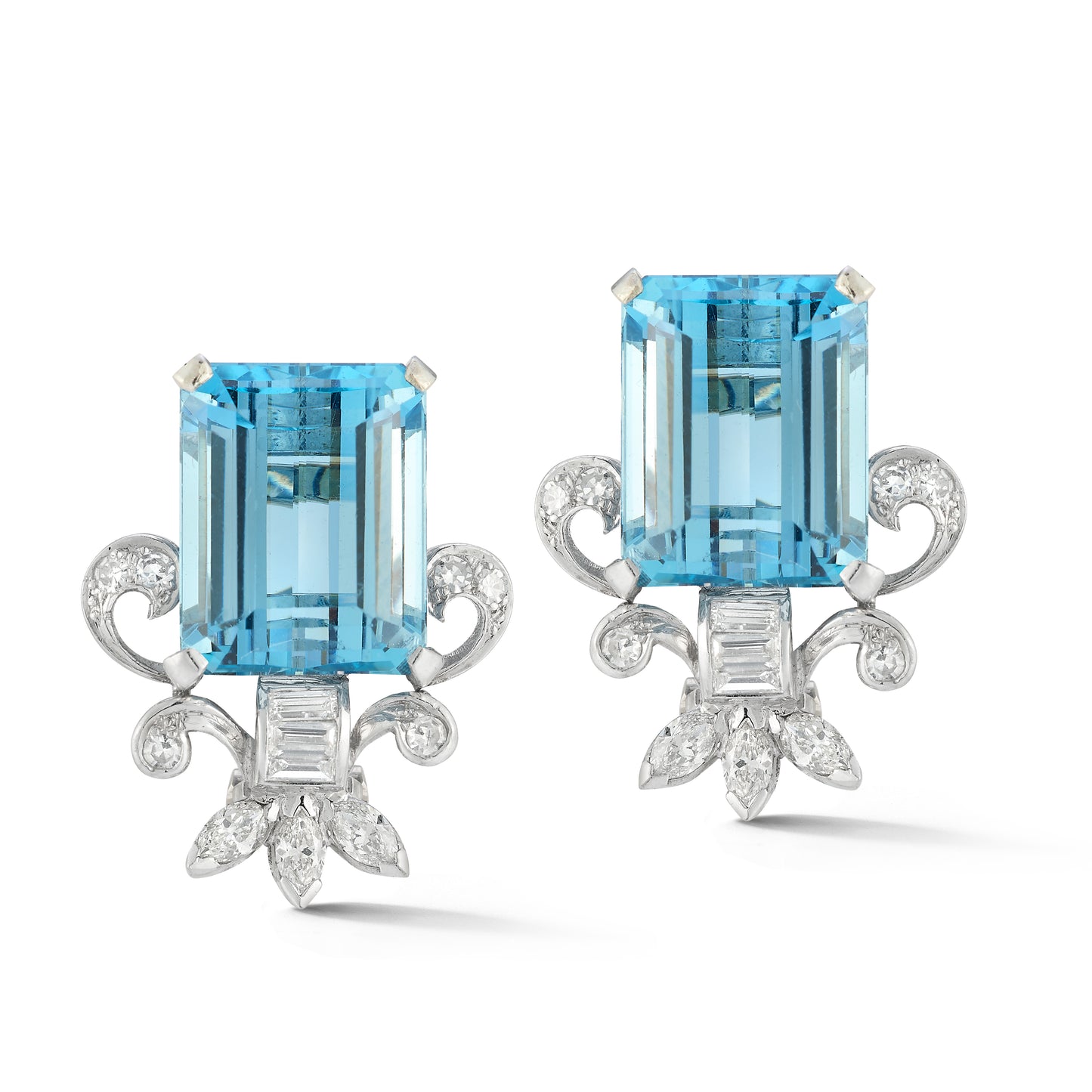 Aquamarine and Diamond Clip-On Earrings