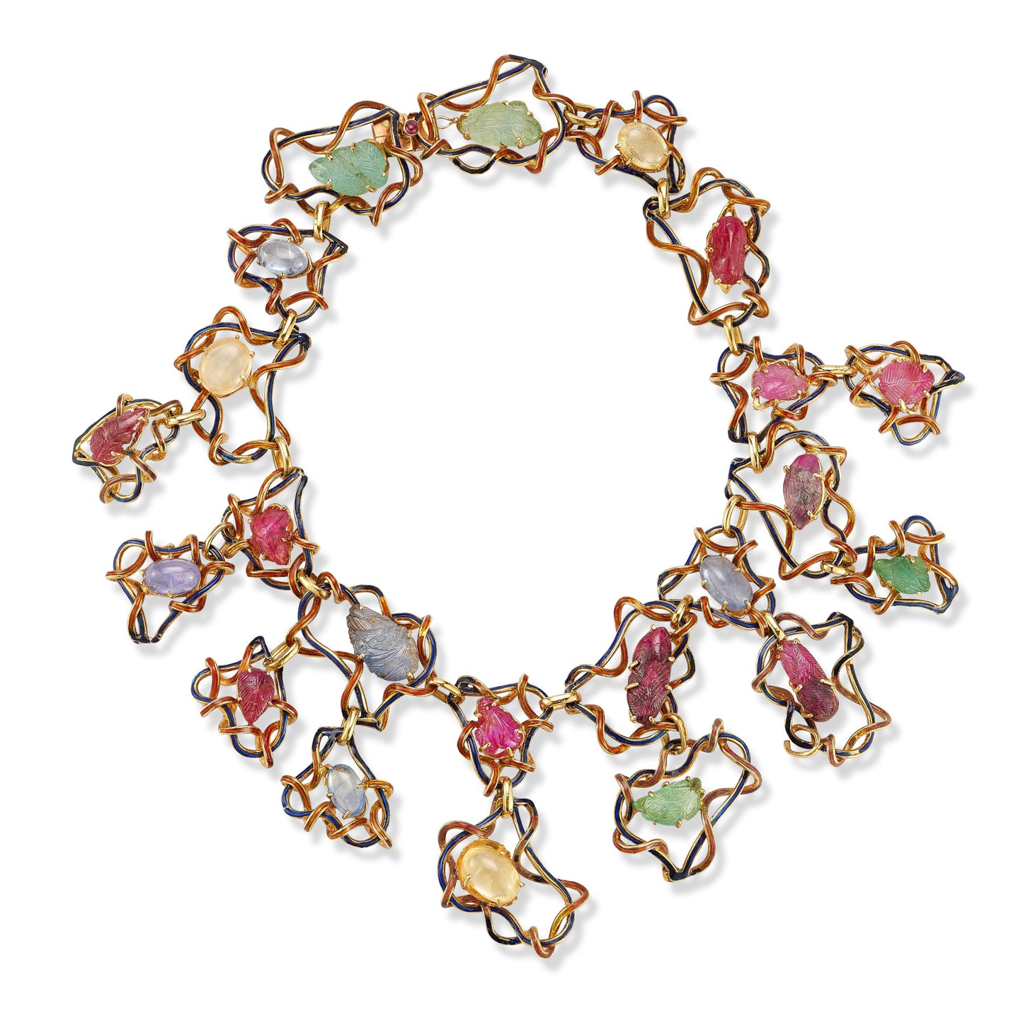 Seaman Schepps Multi Carved Gem & Enamel Necklace