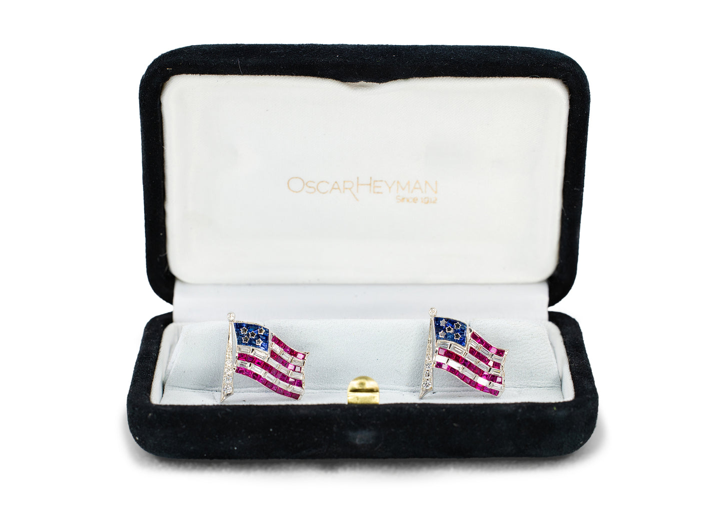 Oscar Heyman & Brothers Platinum Sapphire, Ruby, and Diamond American Flag Cufflinks