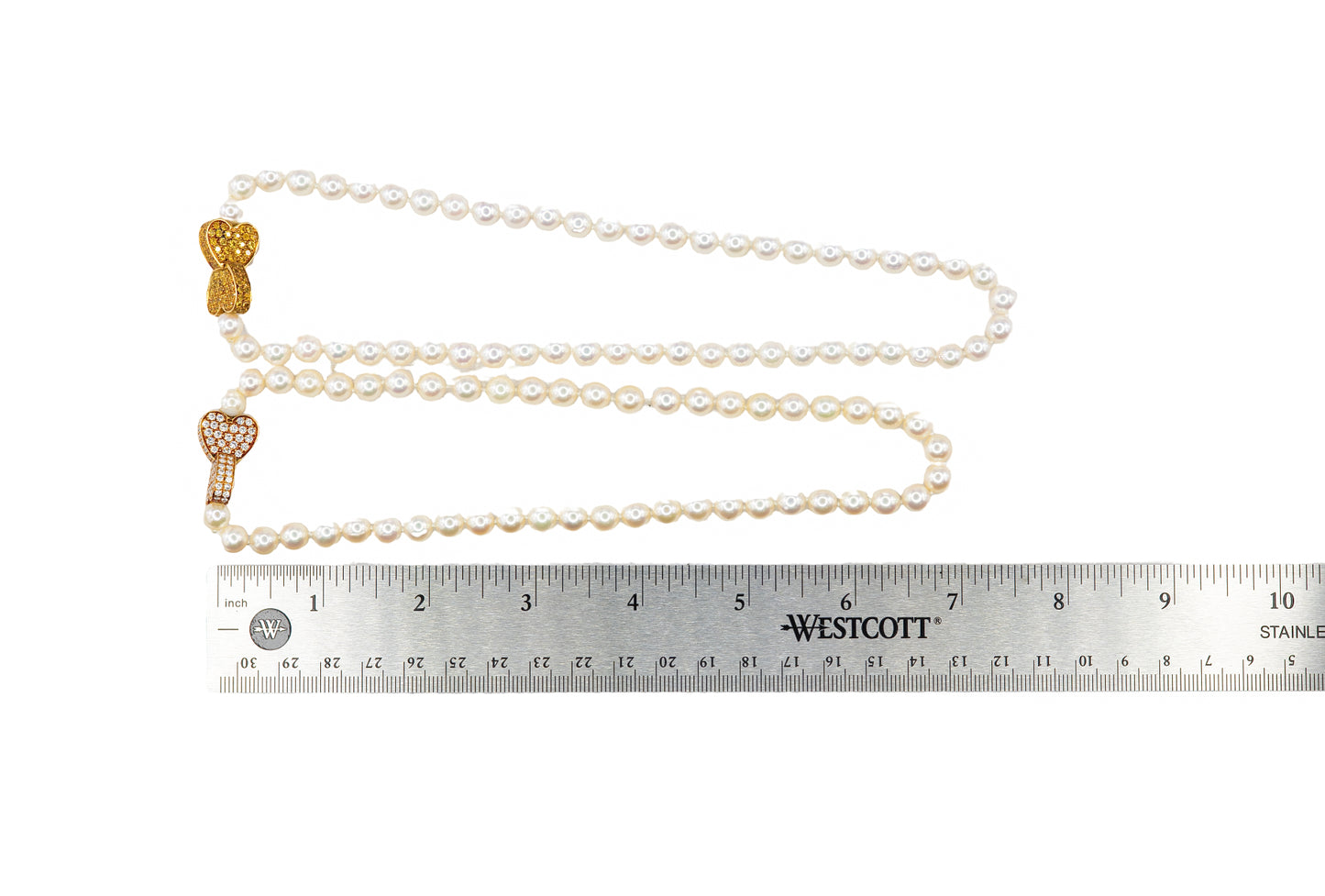 Van Cleef & Arpels Pearl Strand Necklace Yellow Sapphire & Diamond Double Heart Clasp