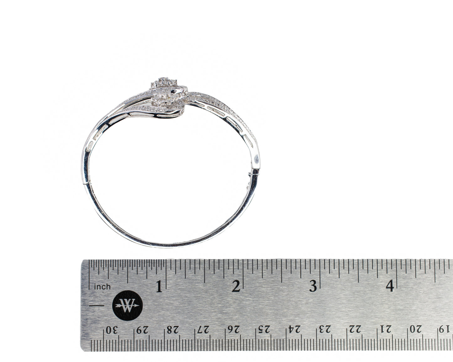 White Gold Three Floral Cluster Swirl Diamond Bangle Bracelet