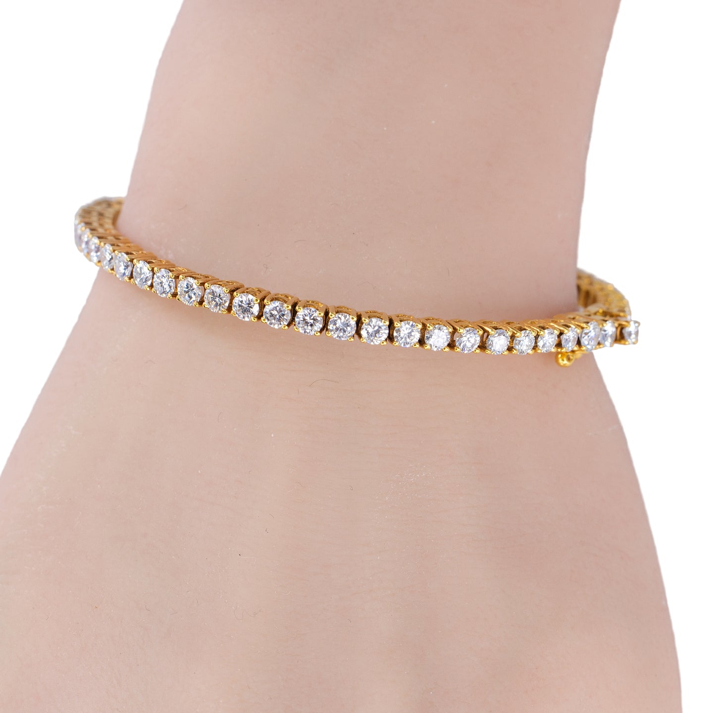Yellow Gold Round Brilliant Diamond Tennis Bangle Bracelet