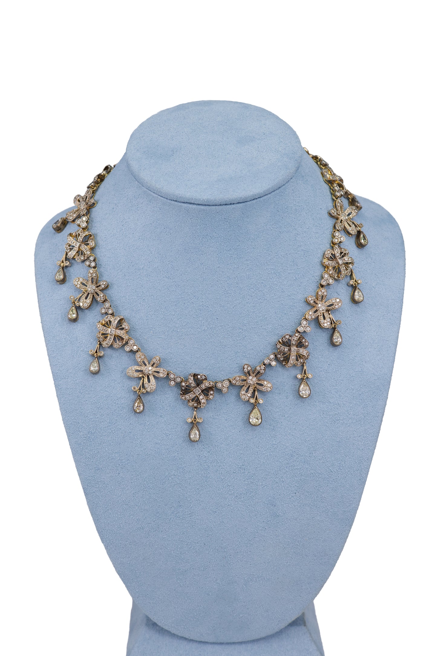 Two-Tone 18 Karat Gold Diamond Floral Necklace