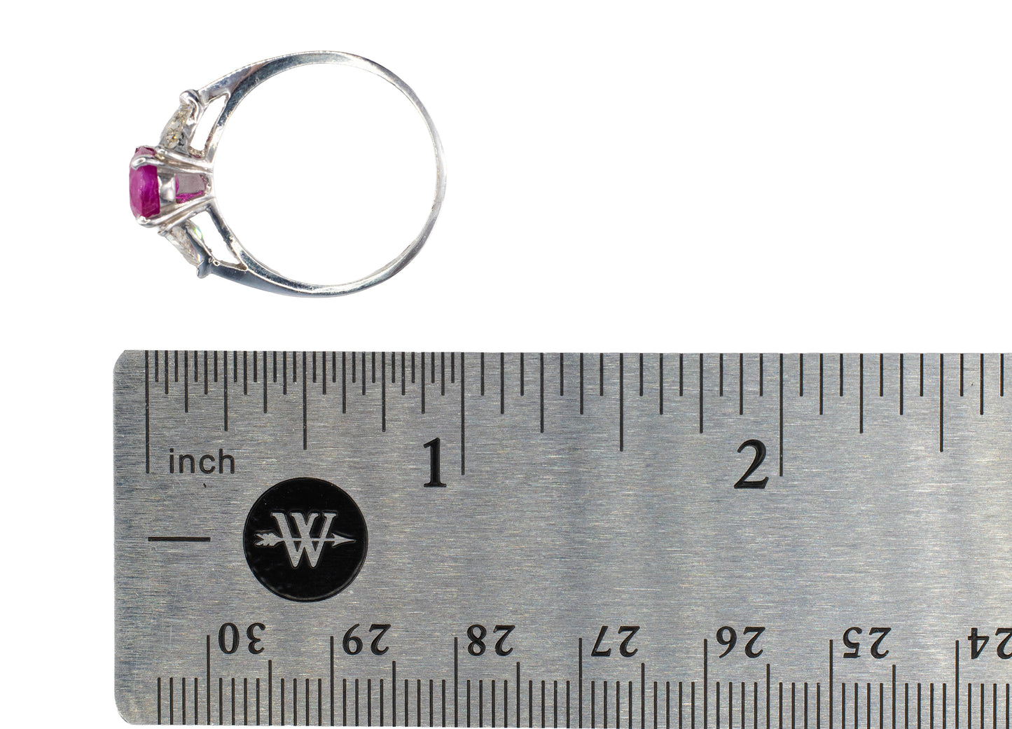 Oval Ruby and Trillion-Cut Diamond Three-Stone Ring