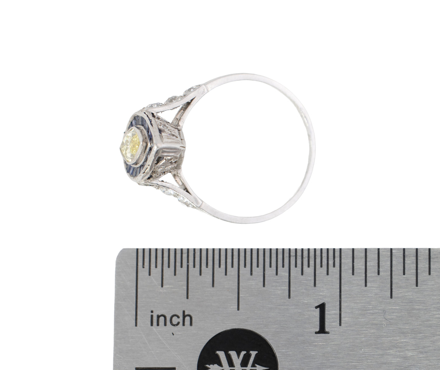Marquise Yellow Diamond with Sapphire Halo and Diamond Shoulders