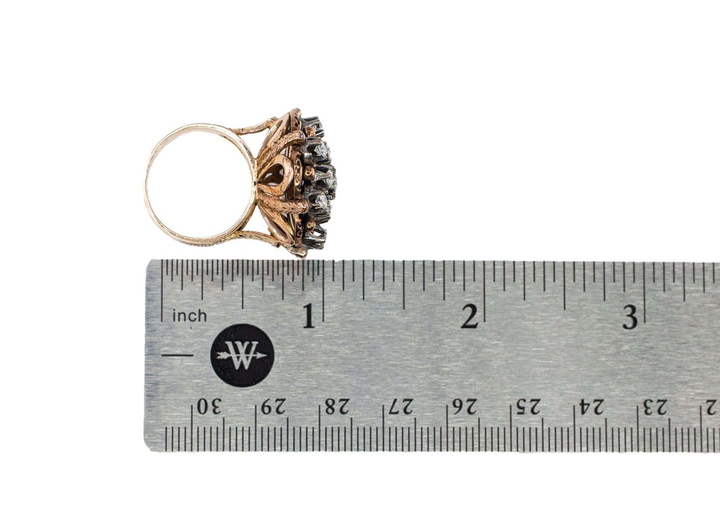 Yellow Gold and Silver Diamond Floral Cluster Ring