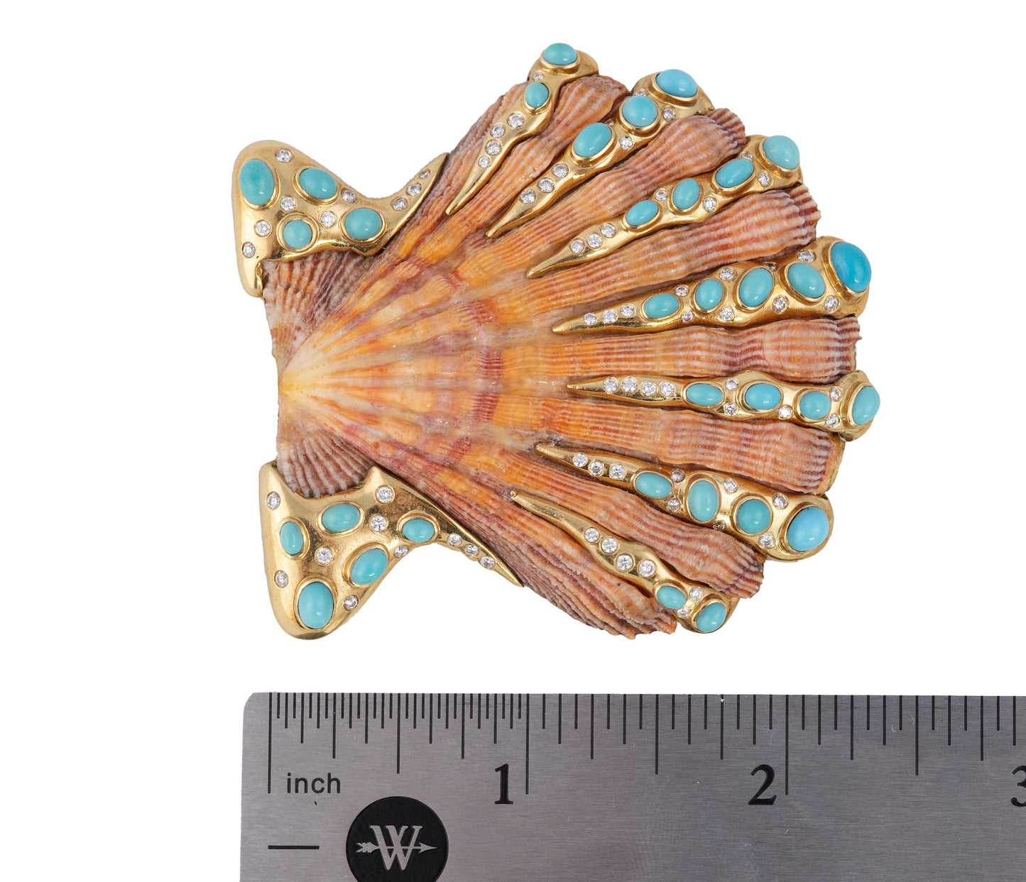 Verdura Lions Paw Diamond & Turquoise Gold Brooch