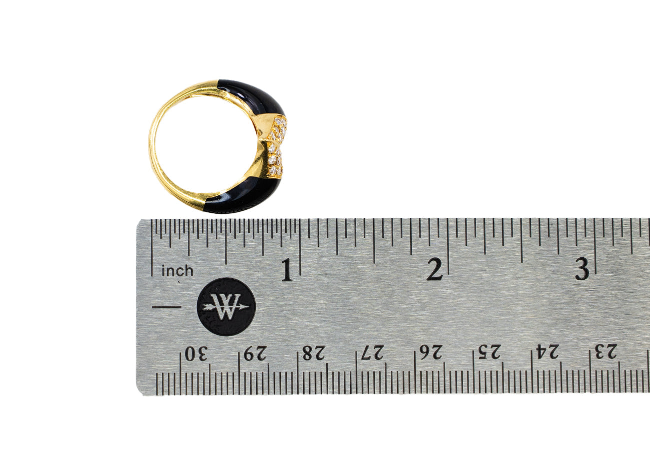 Yellow Gold Diamond Pavé Chevron and Black Enamel Cocktail Ring