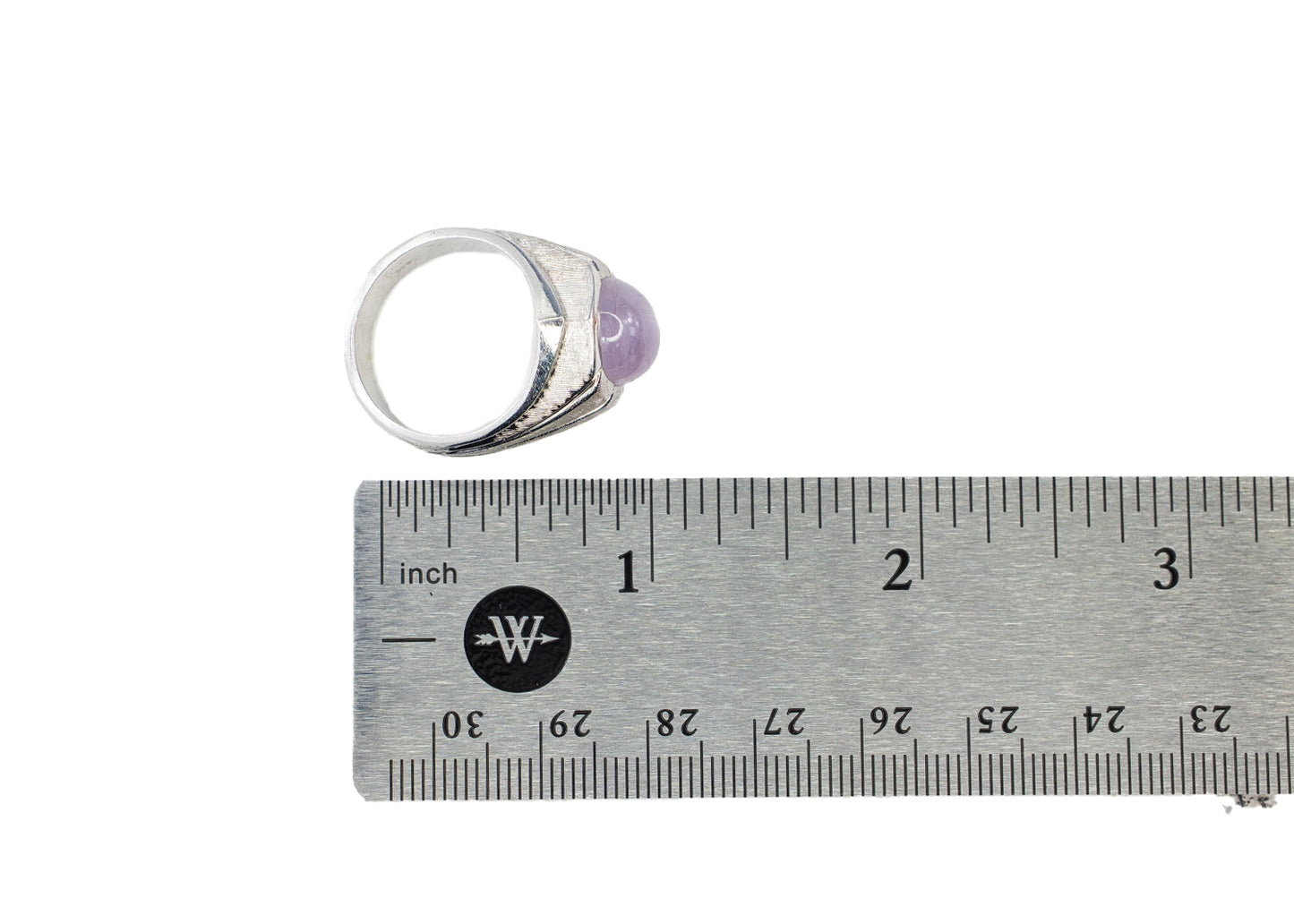 White Gold Oval Pink Star Sapphire Textured Solitaire Ring
