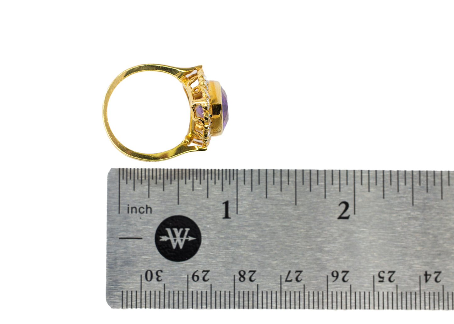 Yellow Gold Pear-Shaped Amethyst and Diamond Halo Cocktail Ring