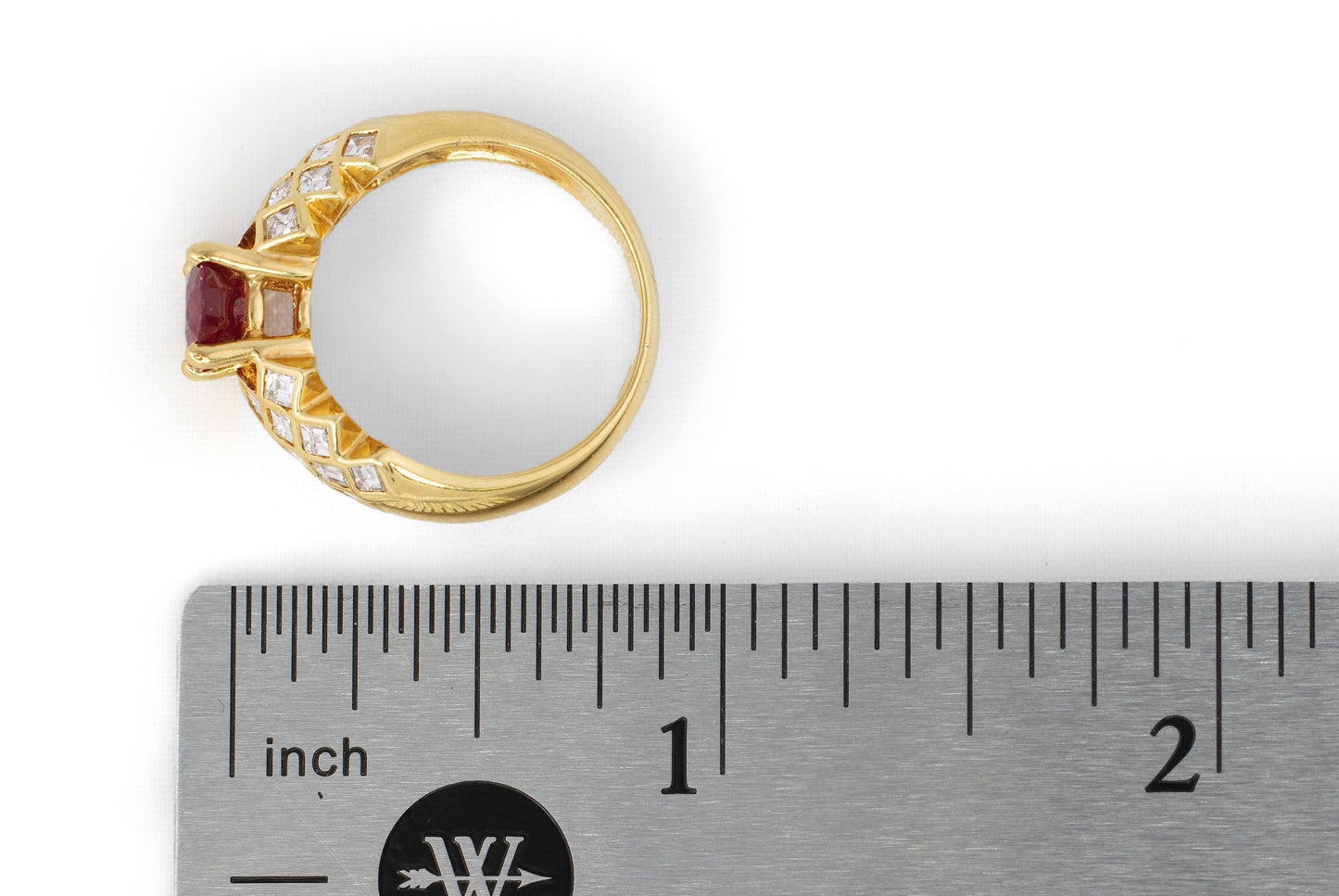 Oval Ruby with Diamond Lattice Shoulders Ring
