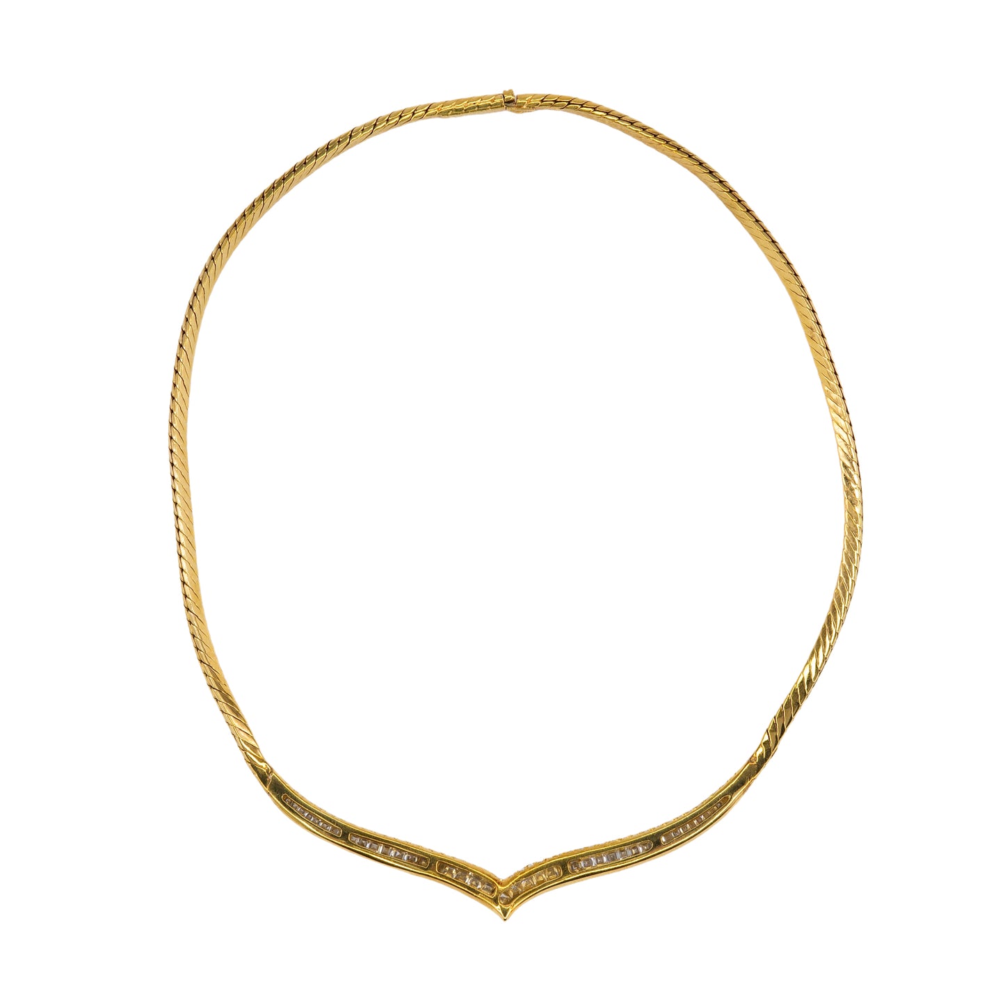 Gold Baguette & Brilliant Cut Diamond Chevron Collar Necklace