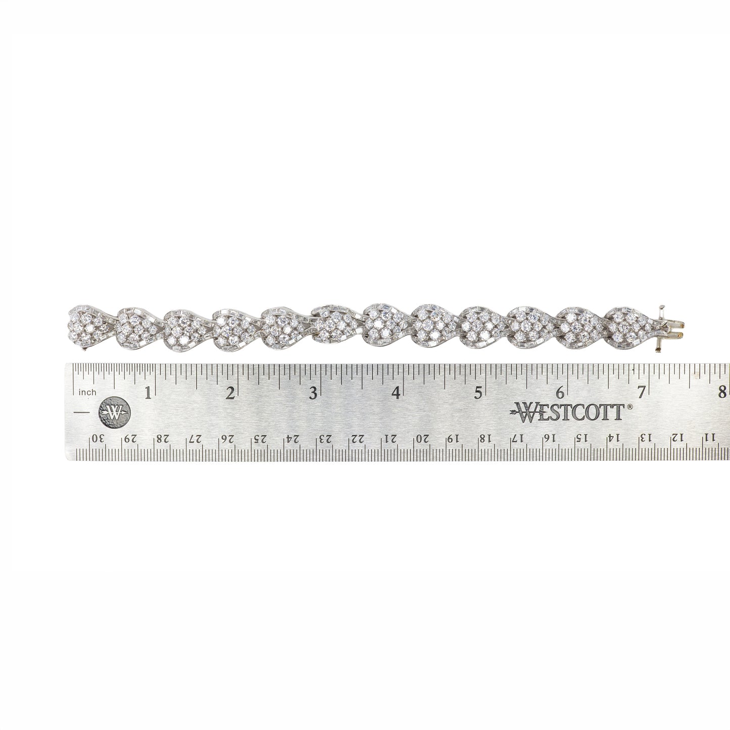 Platinum Wave Scroll Diamond Link Statement Bracelet