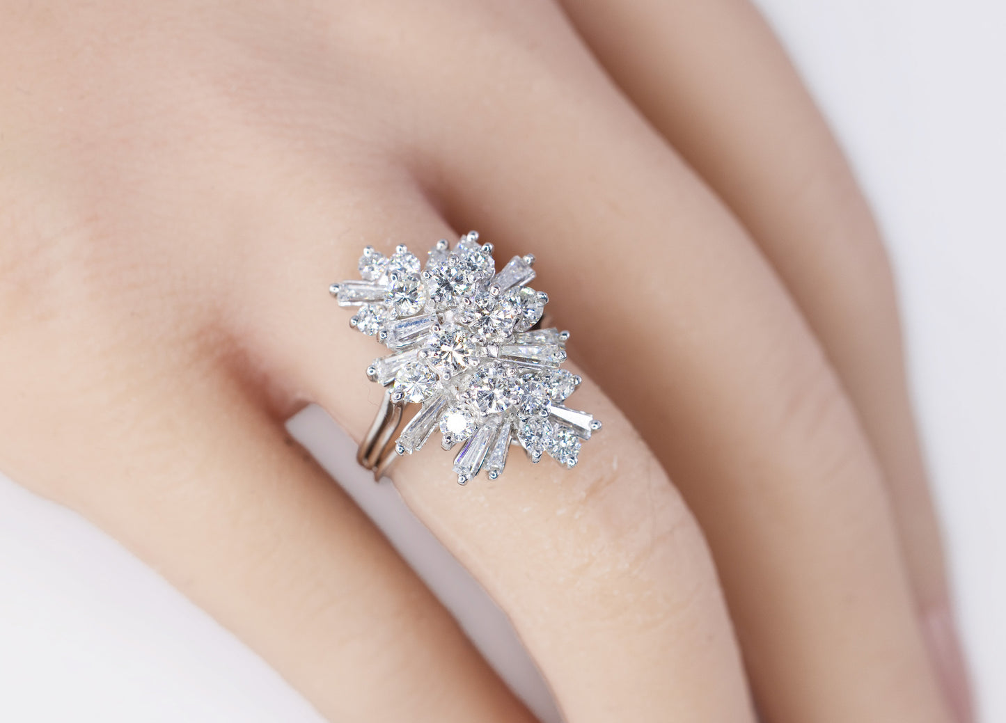 White Gold Diamond Cluster Spray Ring