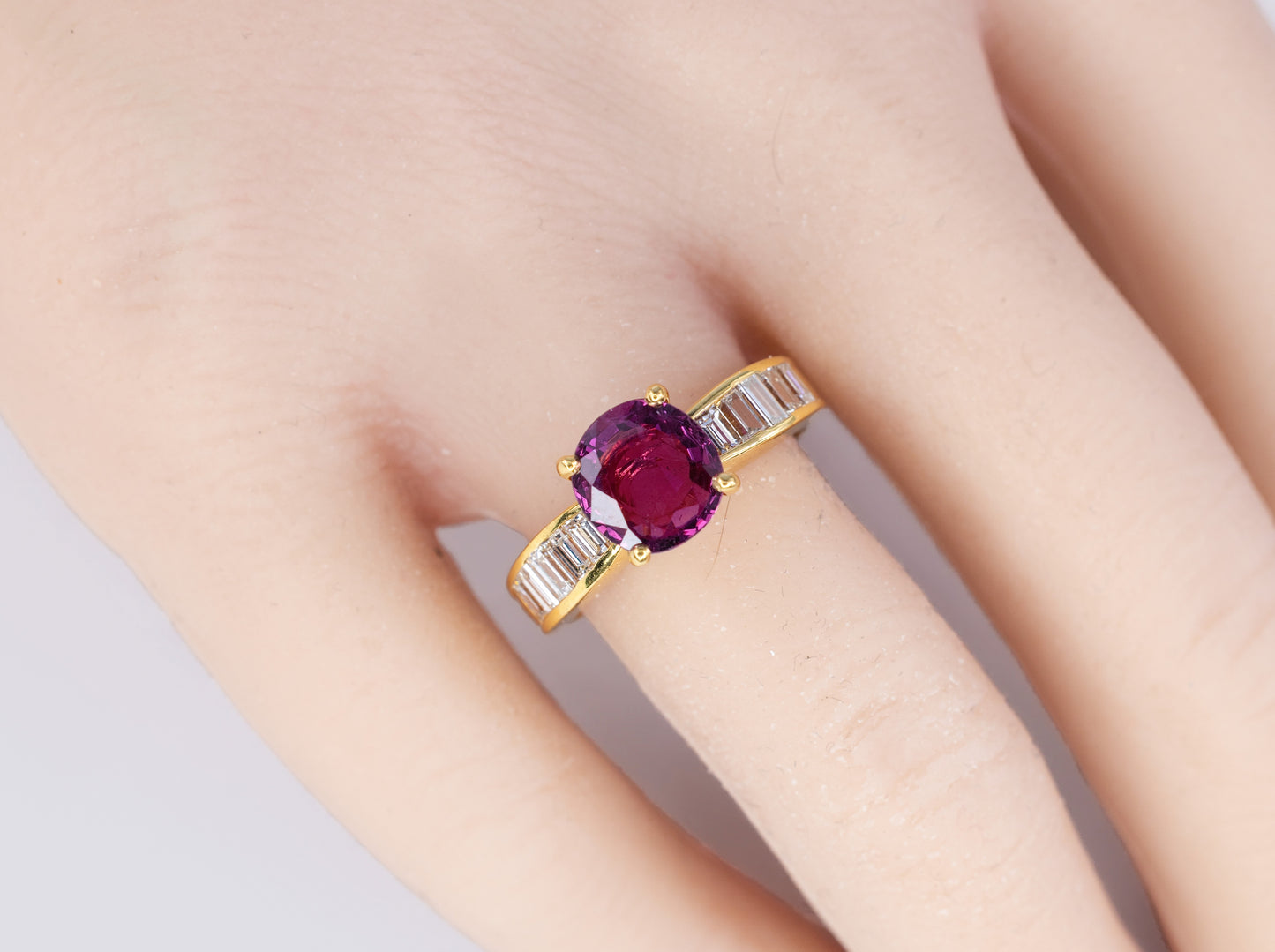 Round Ruby and Channel-Set Baguette Diamond Ring