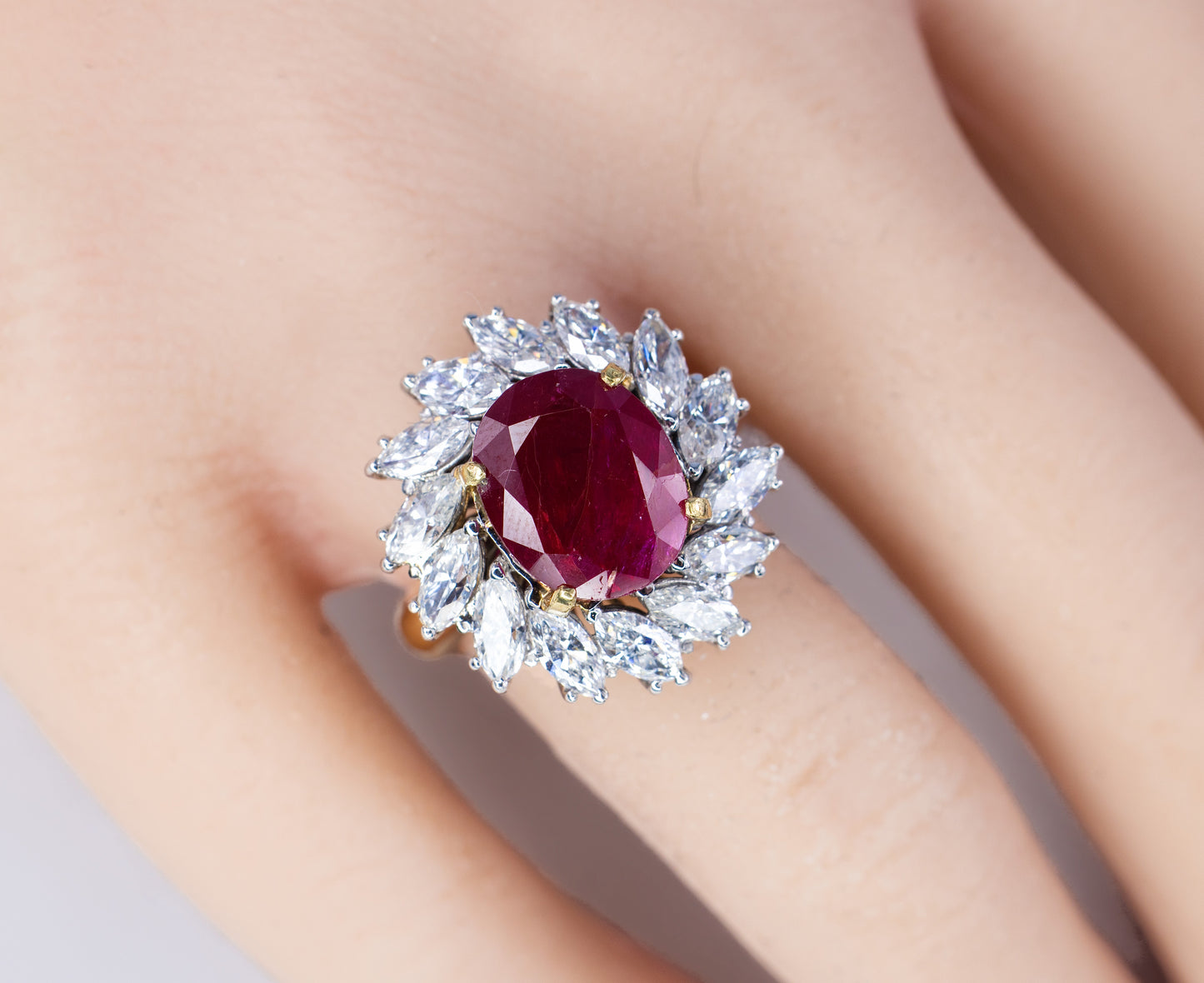 Oval Ruby and Marquise Diamond Ballerina Ring