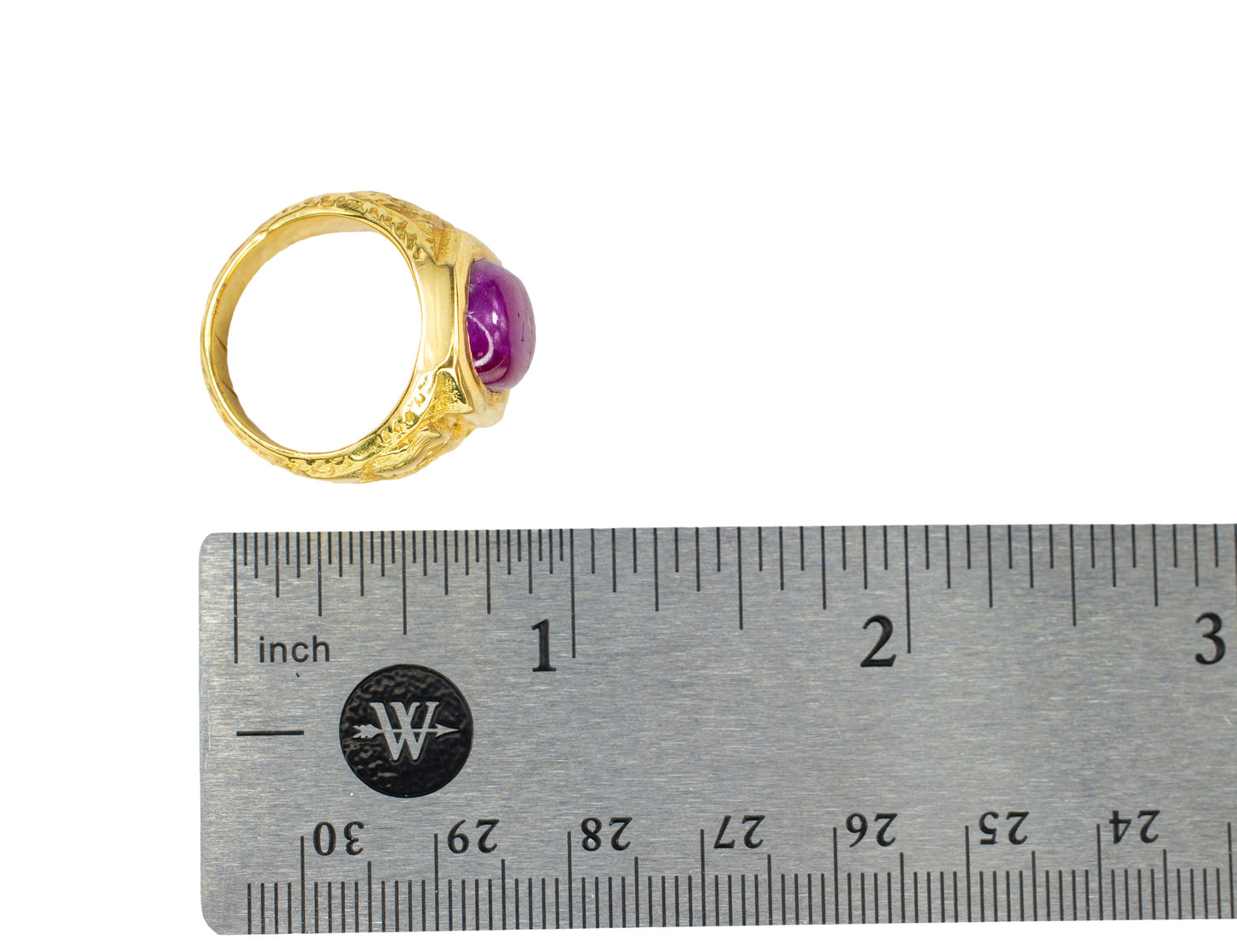 Yellow Gold Cabochon Ruby Textured Signet Ring