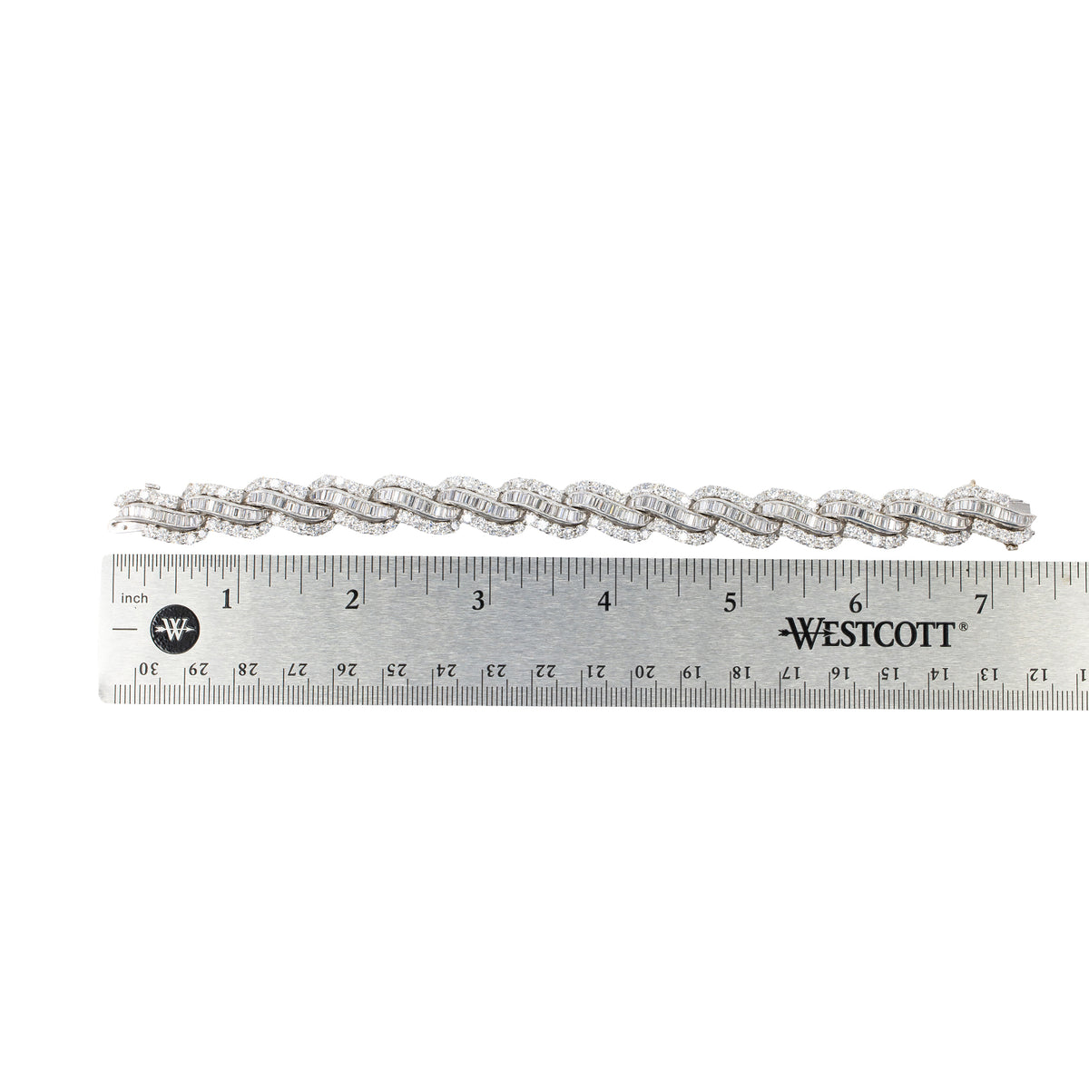 Mid-Century Baguette and Round Diamond Link Bracelet in Platinum