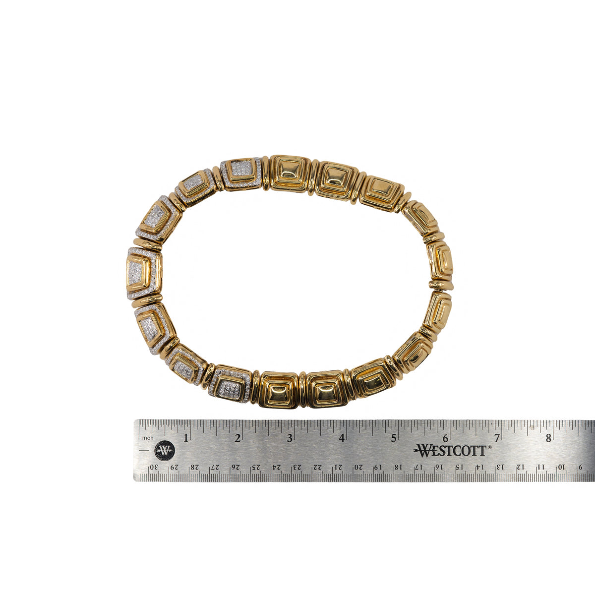 Yellow Gold and Pavé Diamond Square Link Collar Necklace