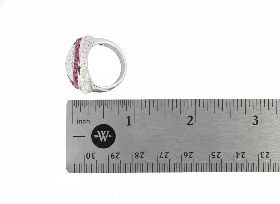 Round Diamond and Ruby Halo Art Deco Style Target Ring