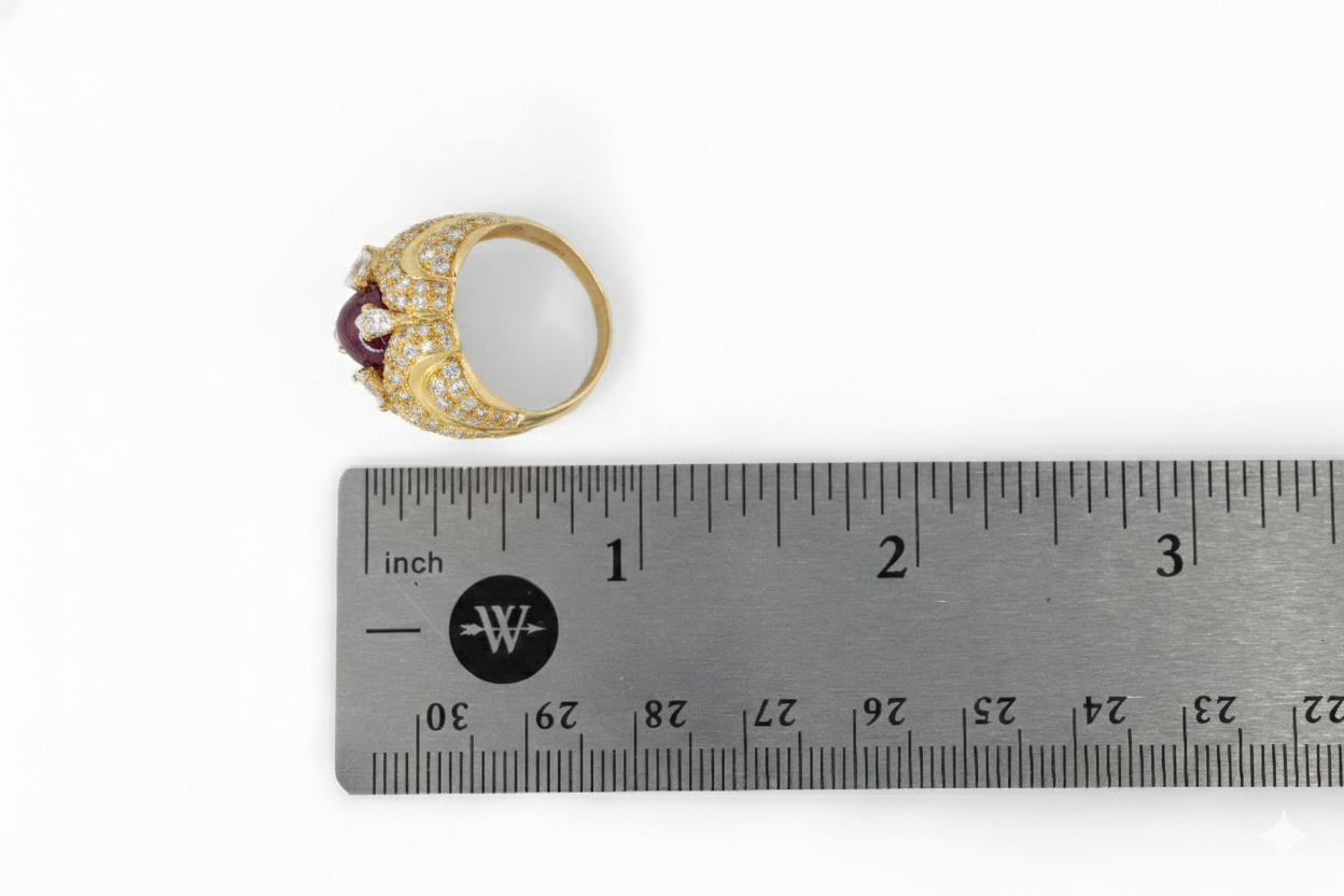 Cabochon Ruby and Diamond Pavé Dome Ring