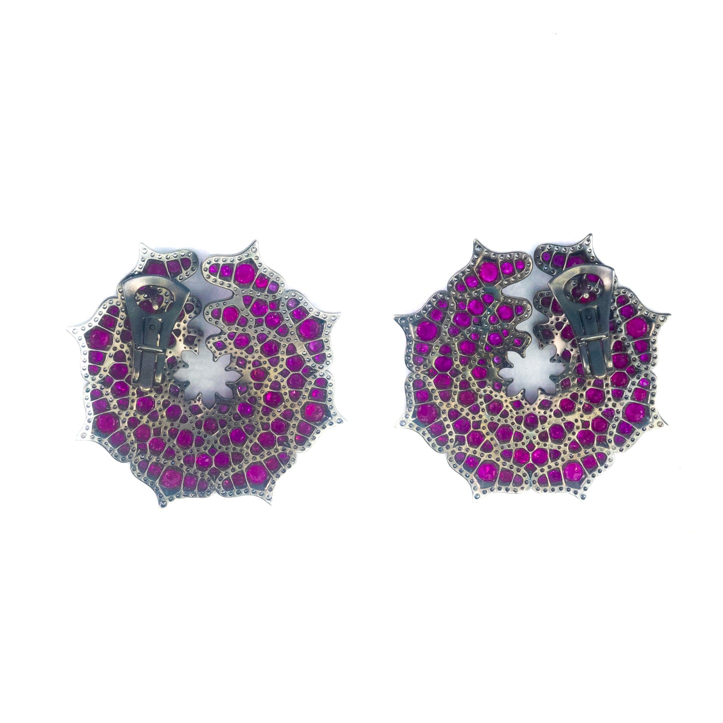 Ruby and Diamond Spider Web Spiral Earrings