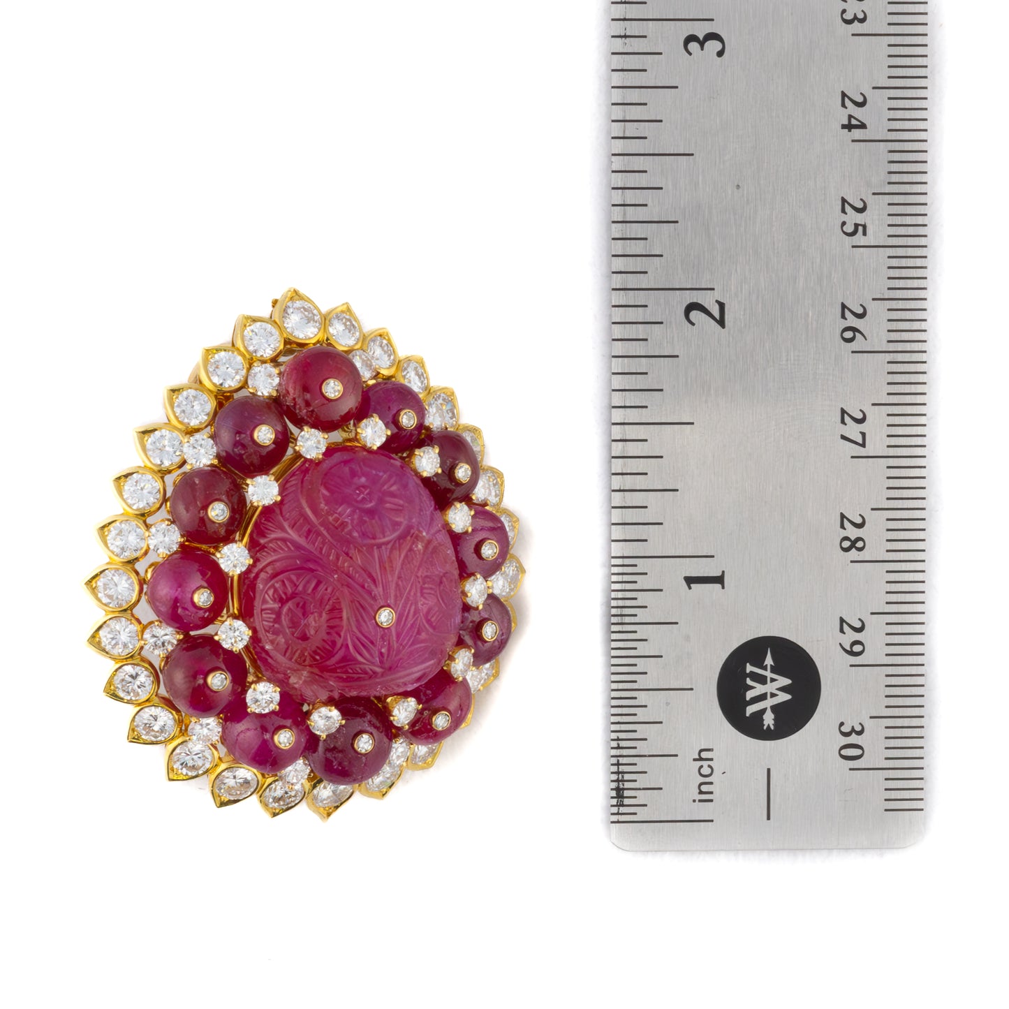 David Webb Carved Ruby And Diamond Brooch