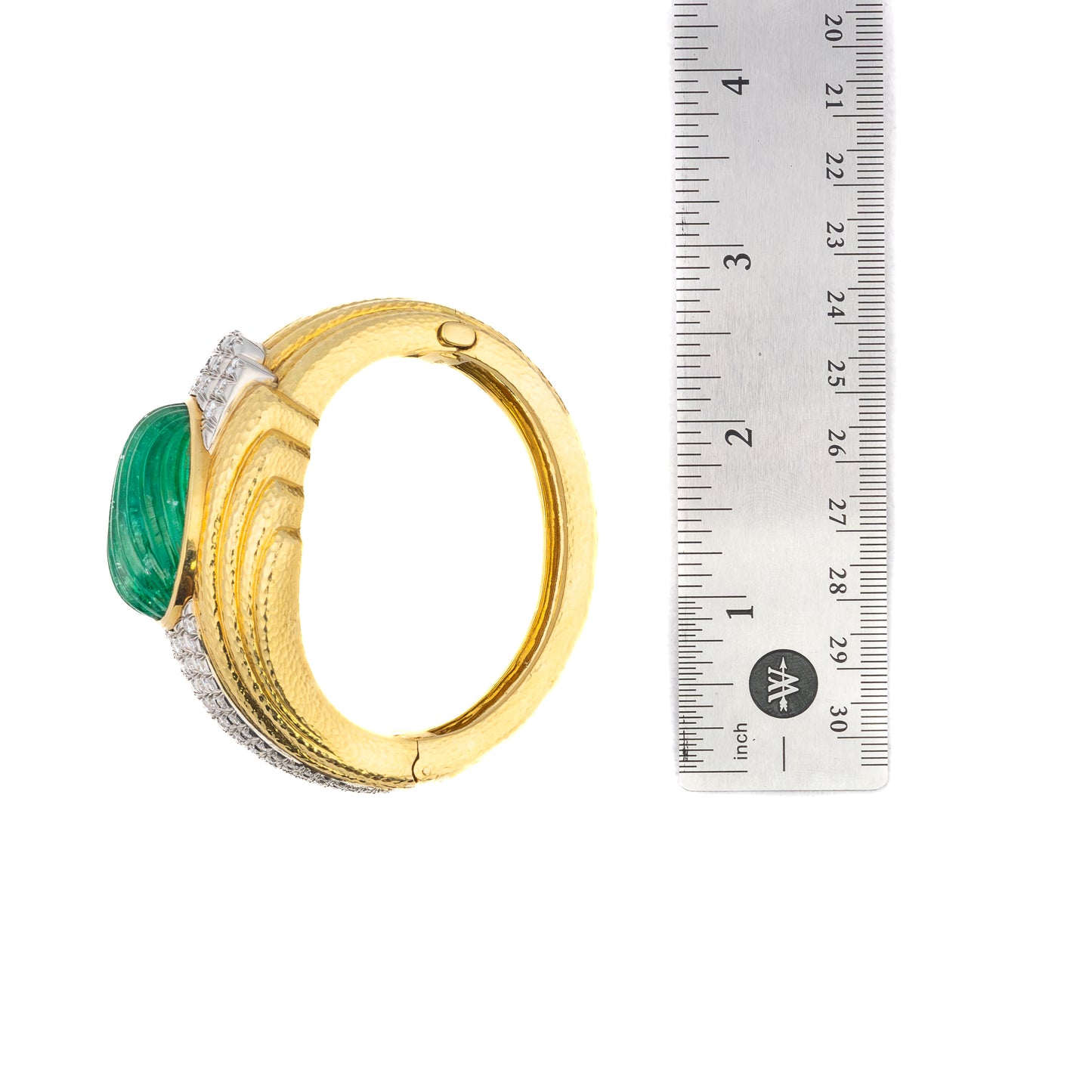 David Webb Carved Emerald and Diamond Bangle