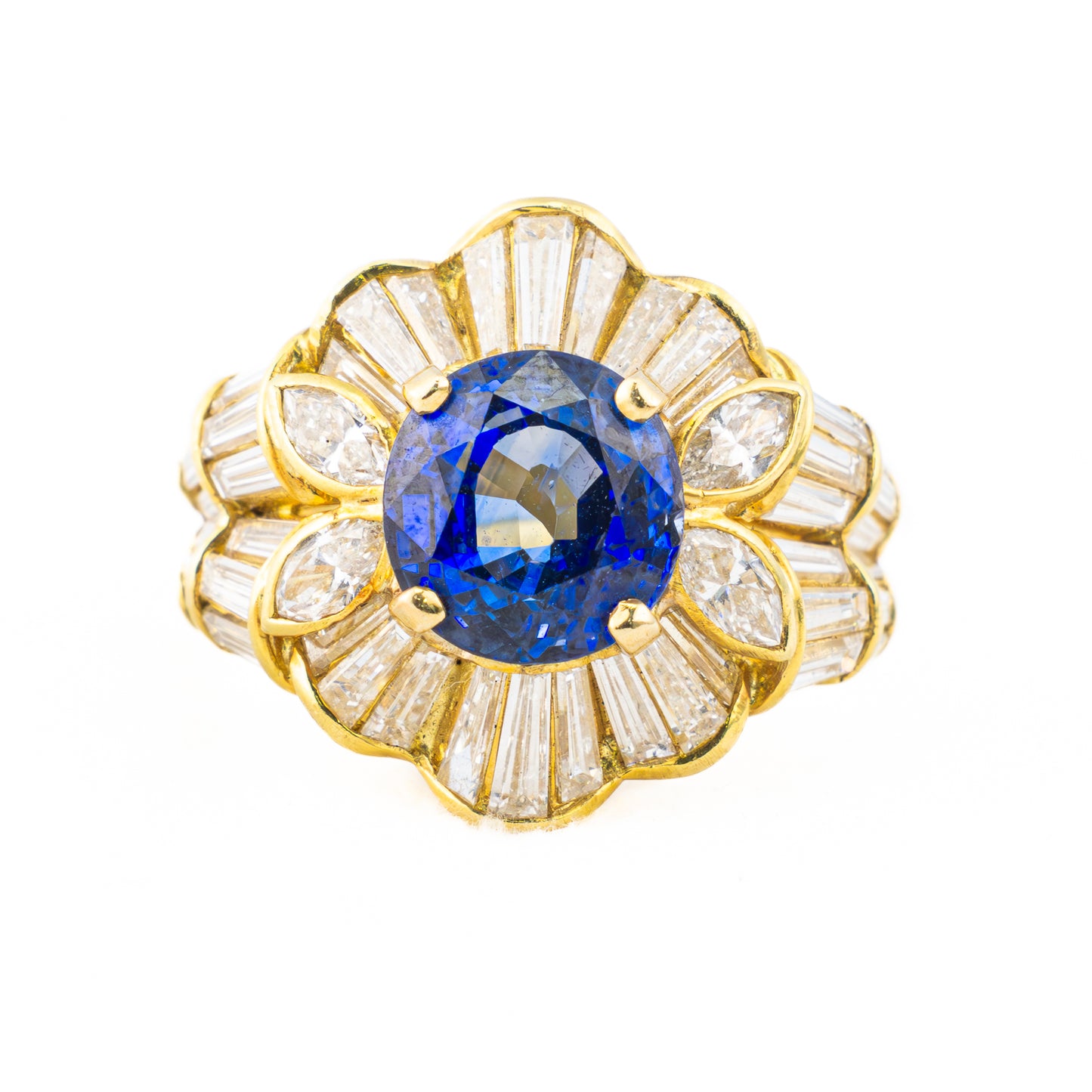 Vintage Sapphire and Diamond Baguette Cluster