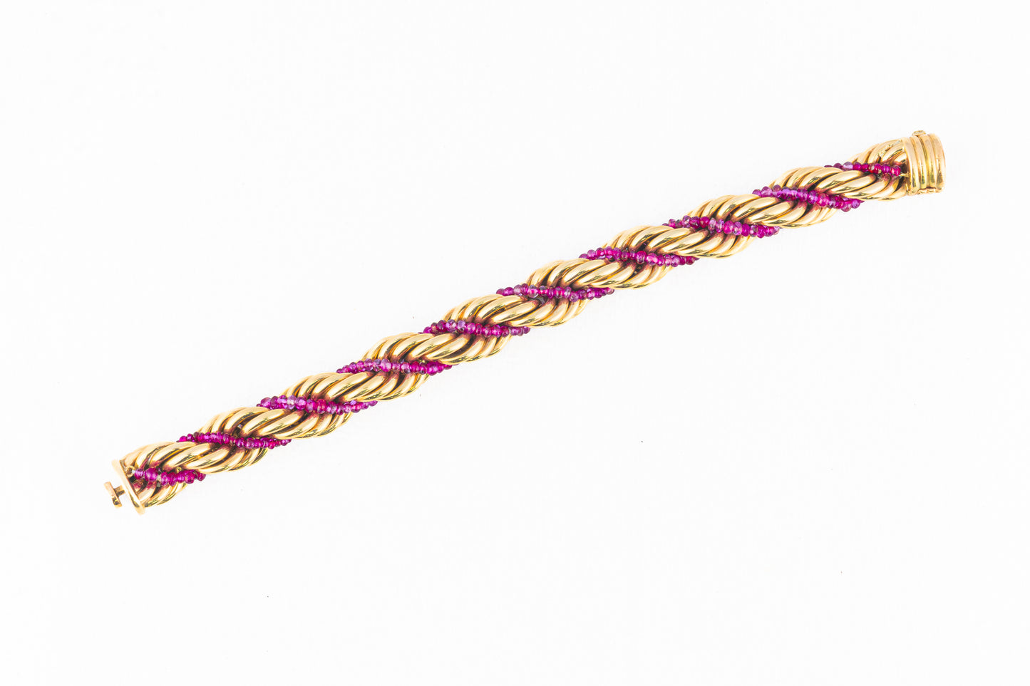 Ruby Beaded Gold Rope Bracelet