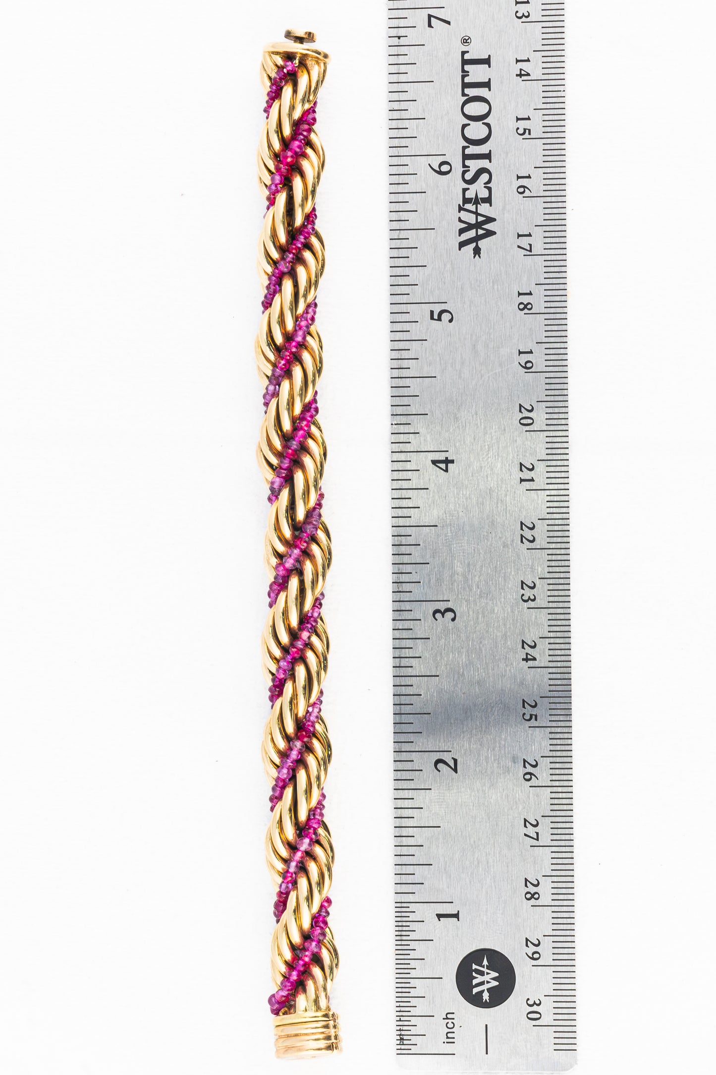 Ruby Beaded Gold Rope Bracelet